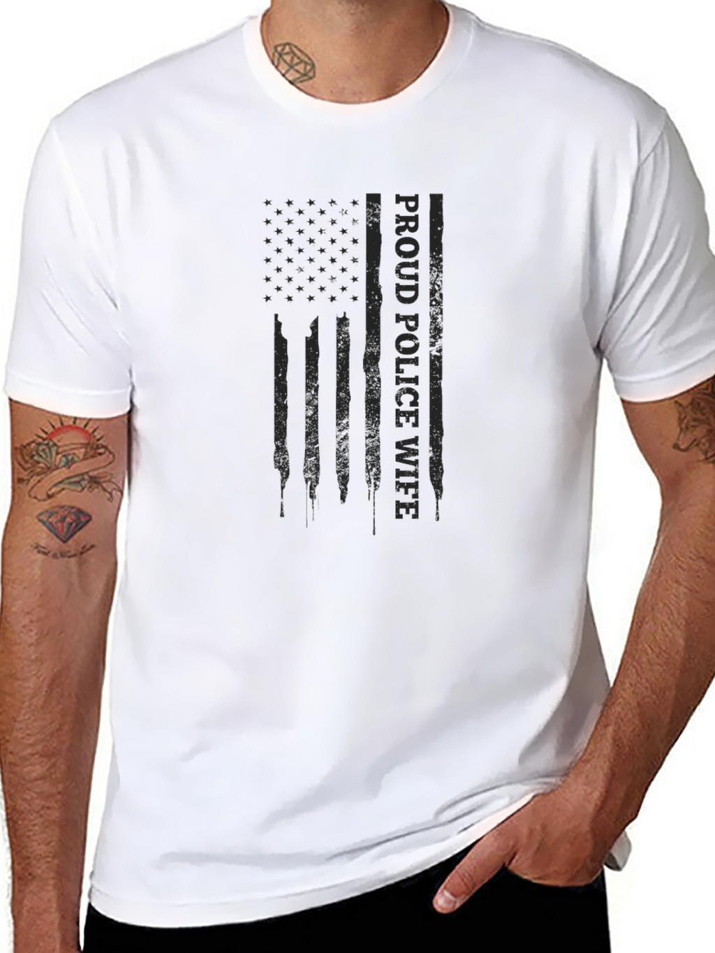 Proud Police Wife American Flag Graphic Tee