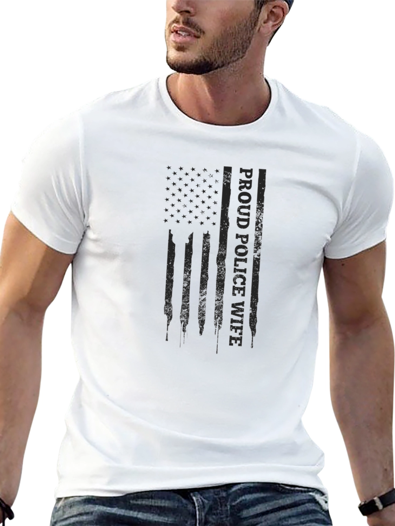 Proud Police Wife American Flag Graphic Tee