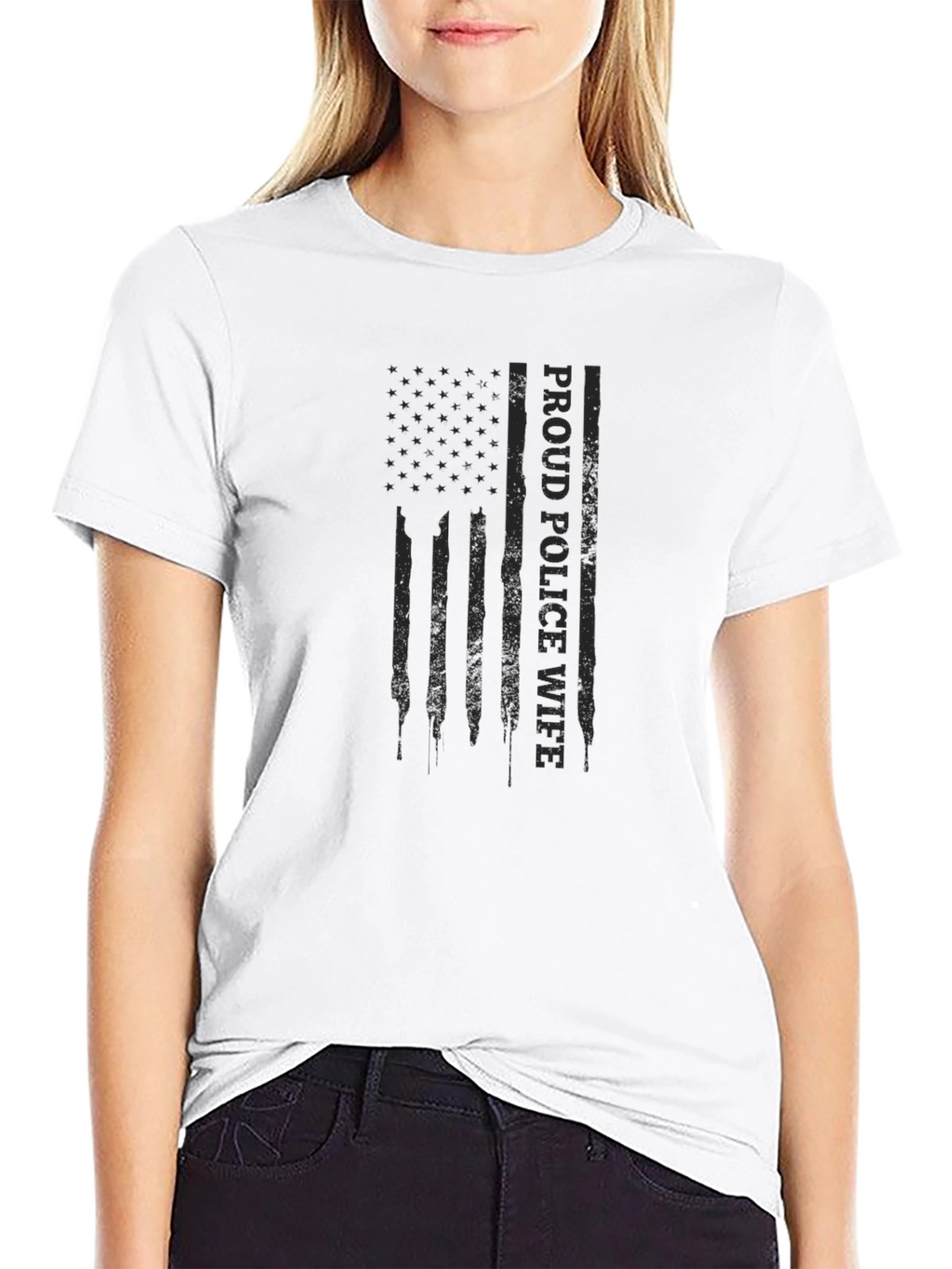 Proud Police Wife American Flag Graphic Tee