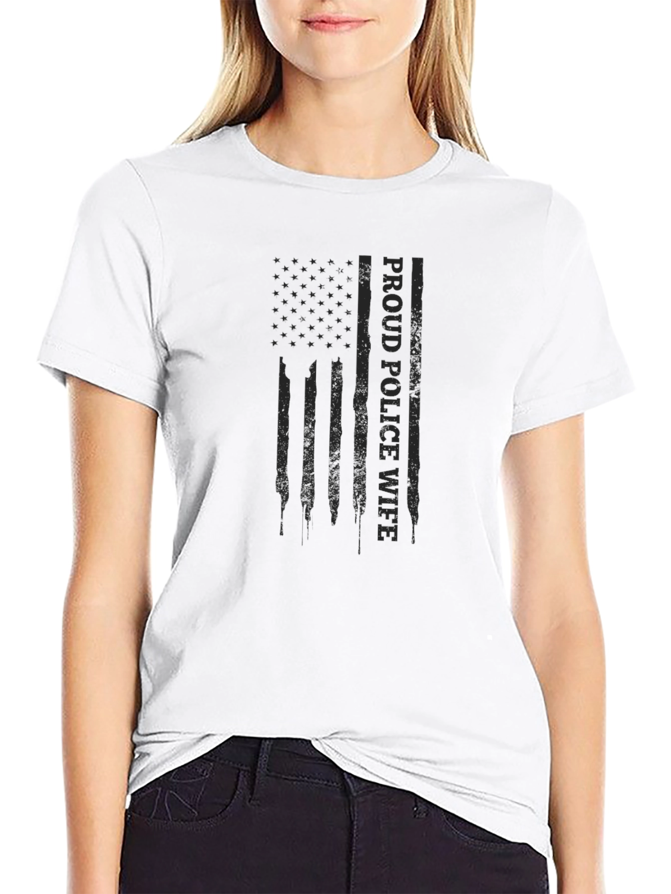 Proud Police Wife American Flag Graphic Tee