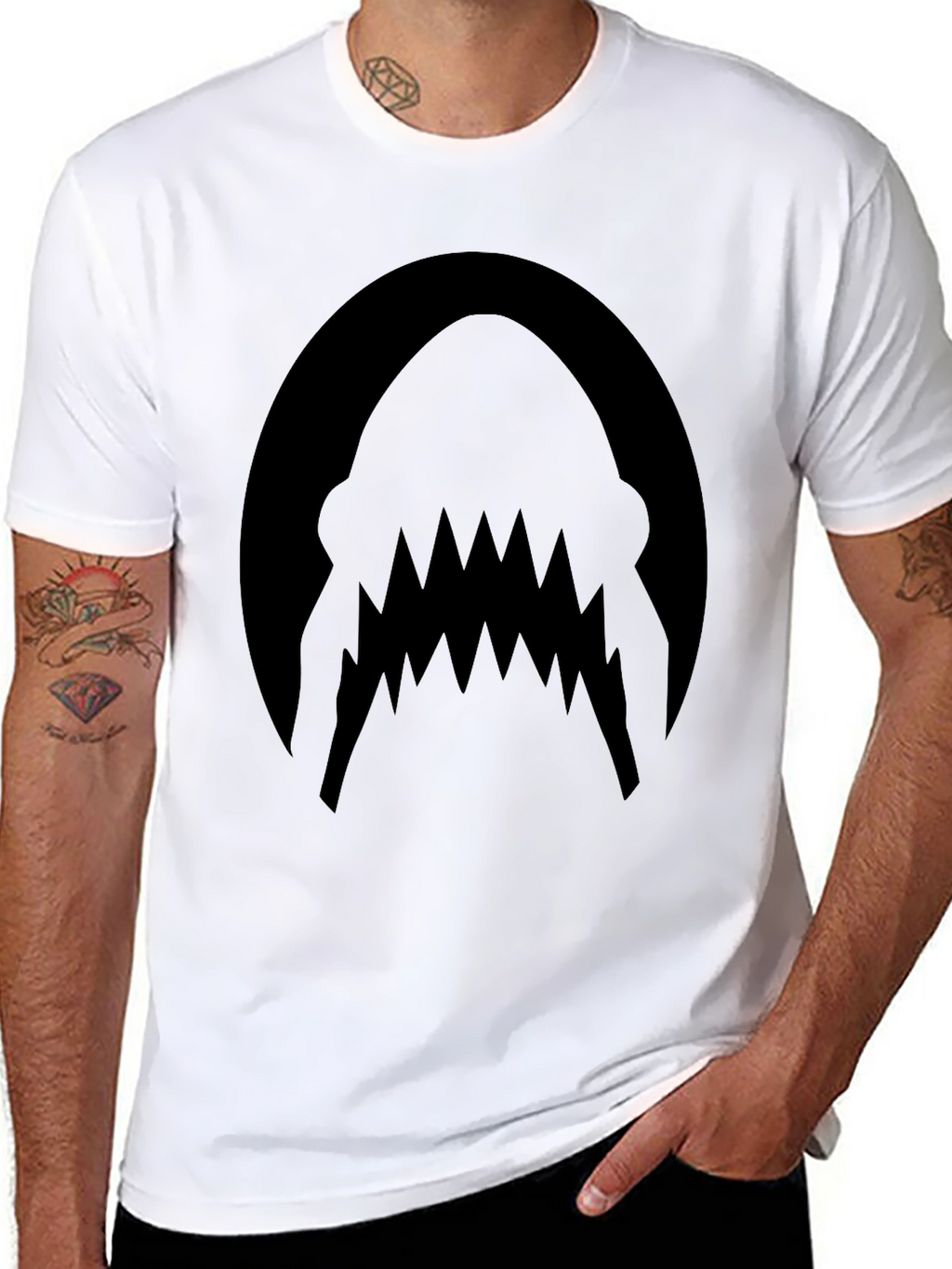 Mens Black Shark Teeth Graphic Tee