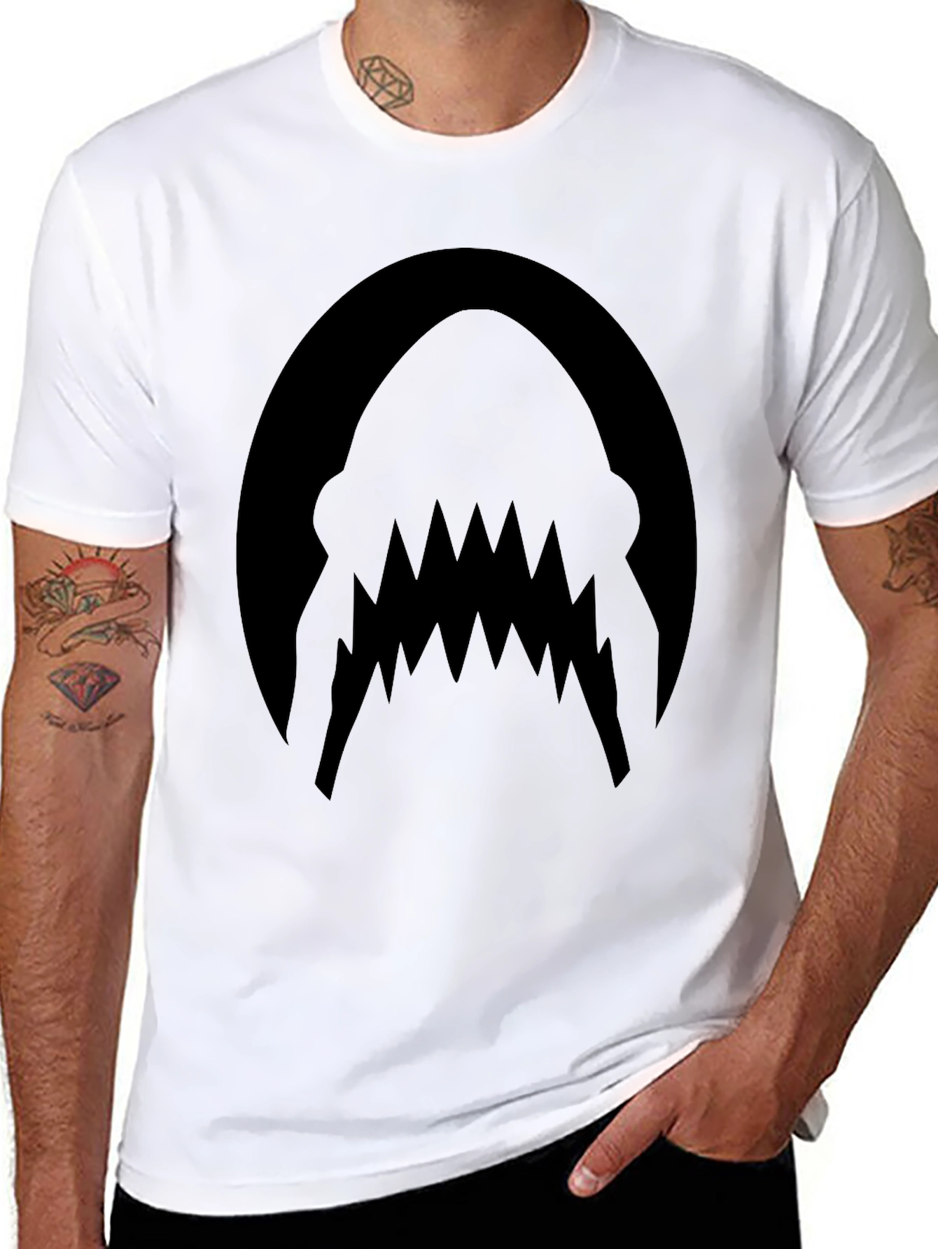 Mens Black Shark Teeth Graphic Tee