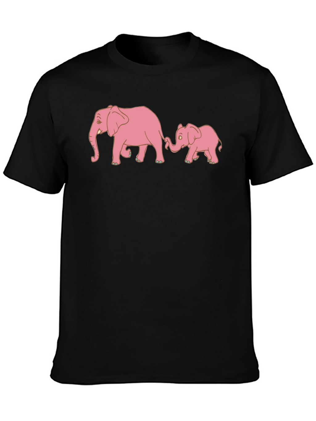 Pink Elephant Family Black T-Shirt