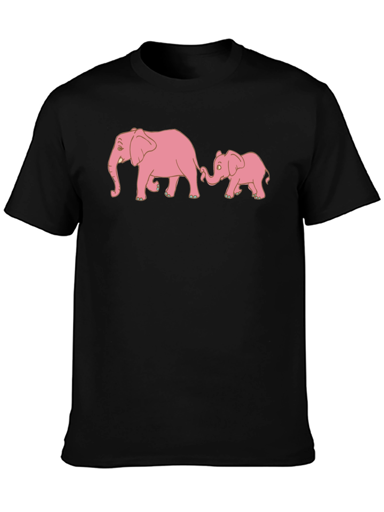 Pink Elephant Family Black T-Shirt