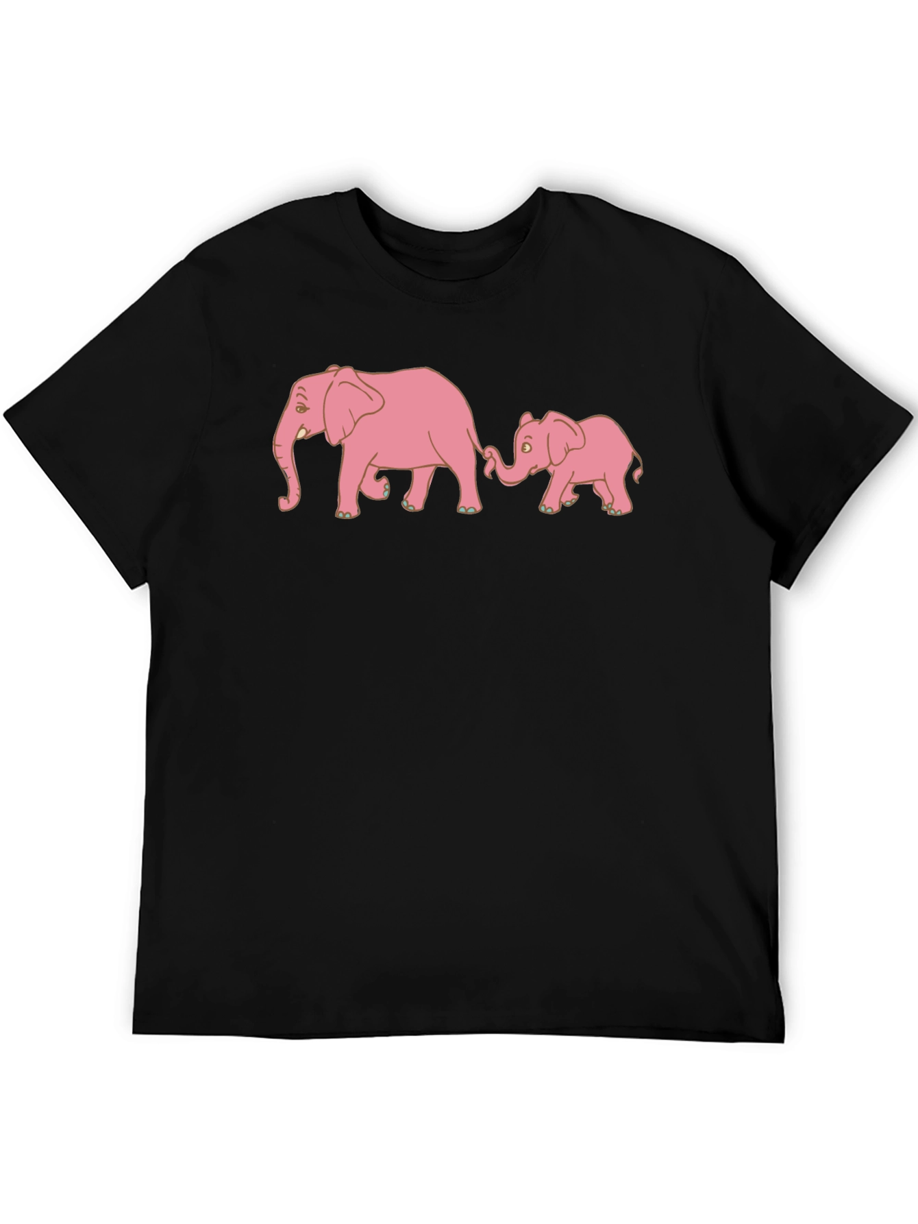Pink Elephant Family Black T-Shirt