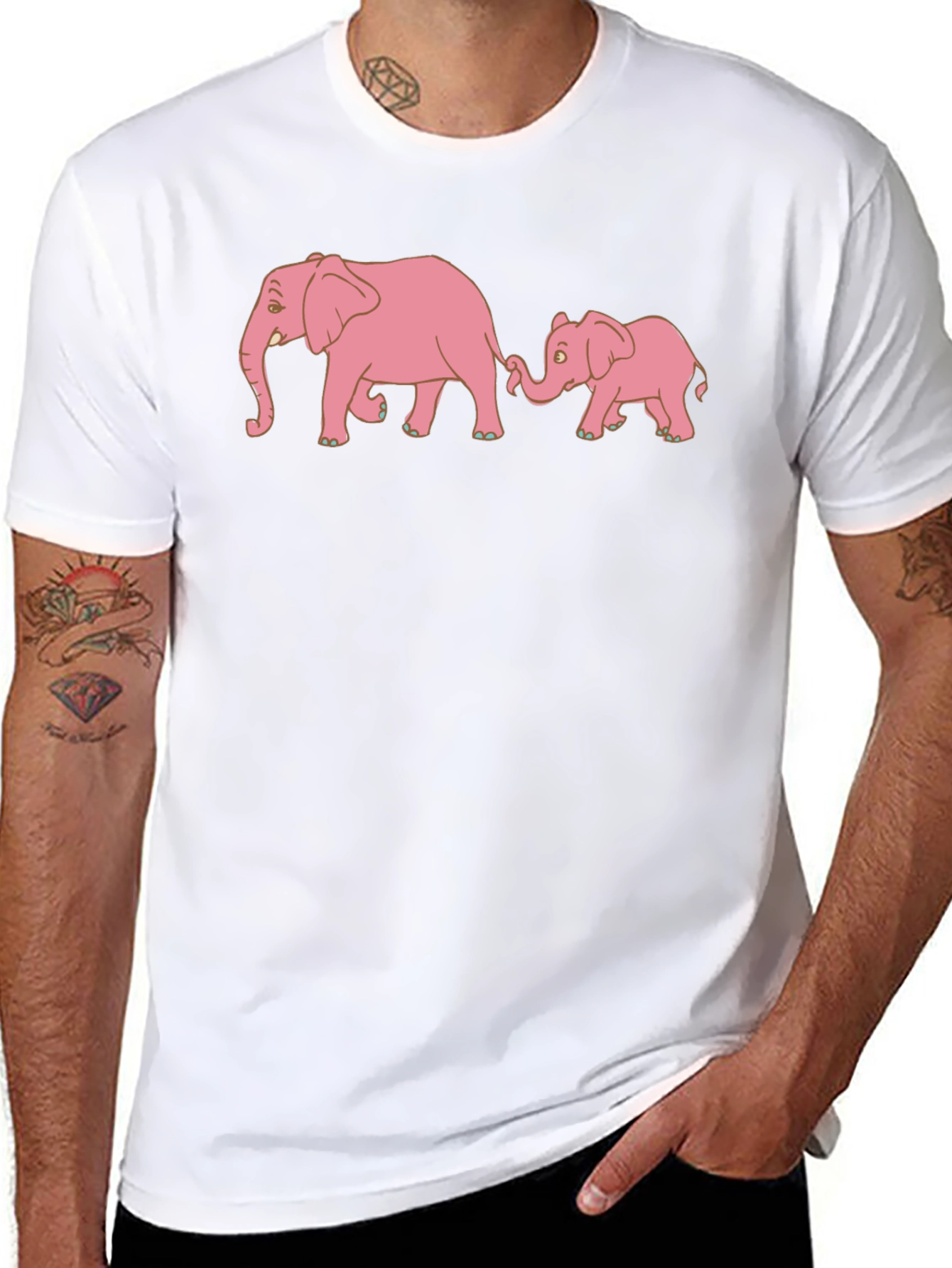 Pink Elephant Family Black T-Shirt