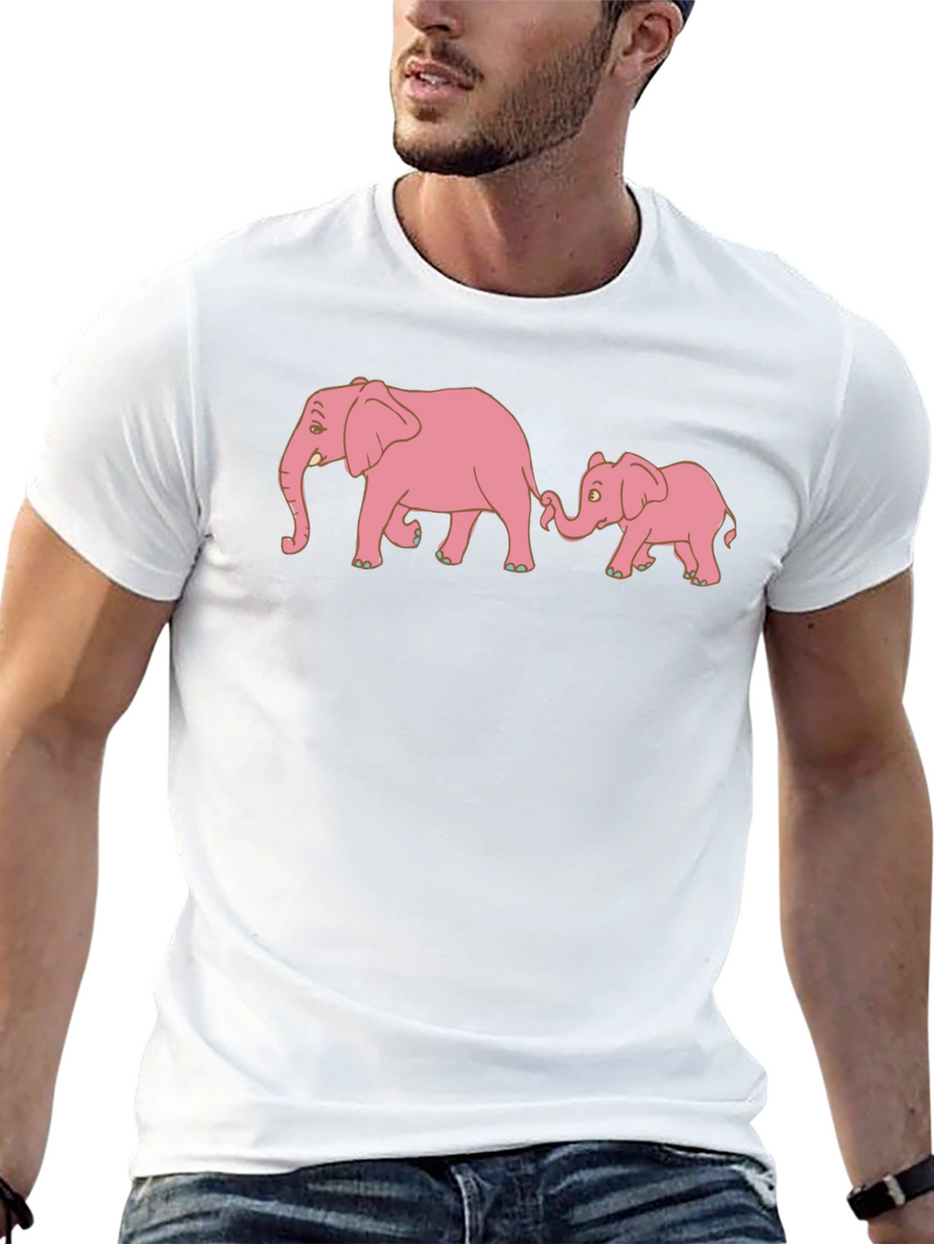 Pink Elephant Family Black T-Shirt