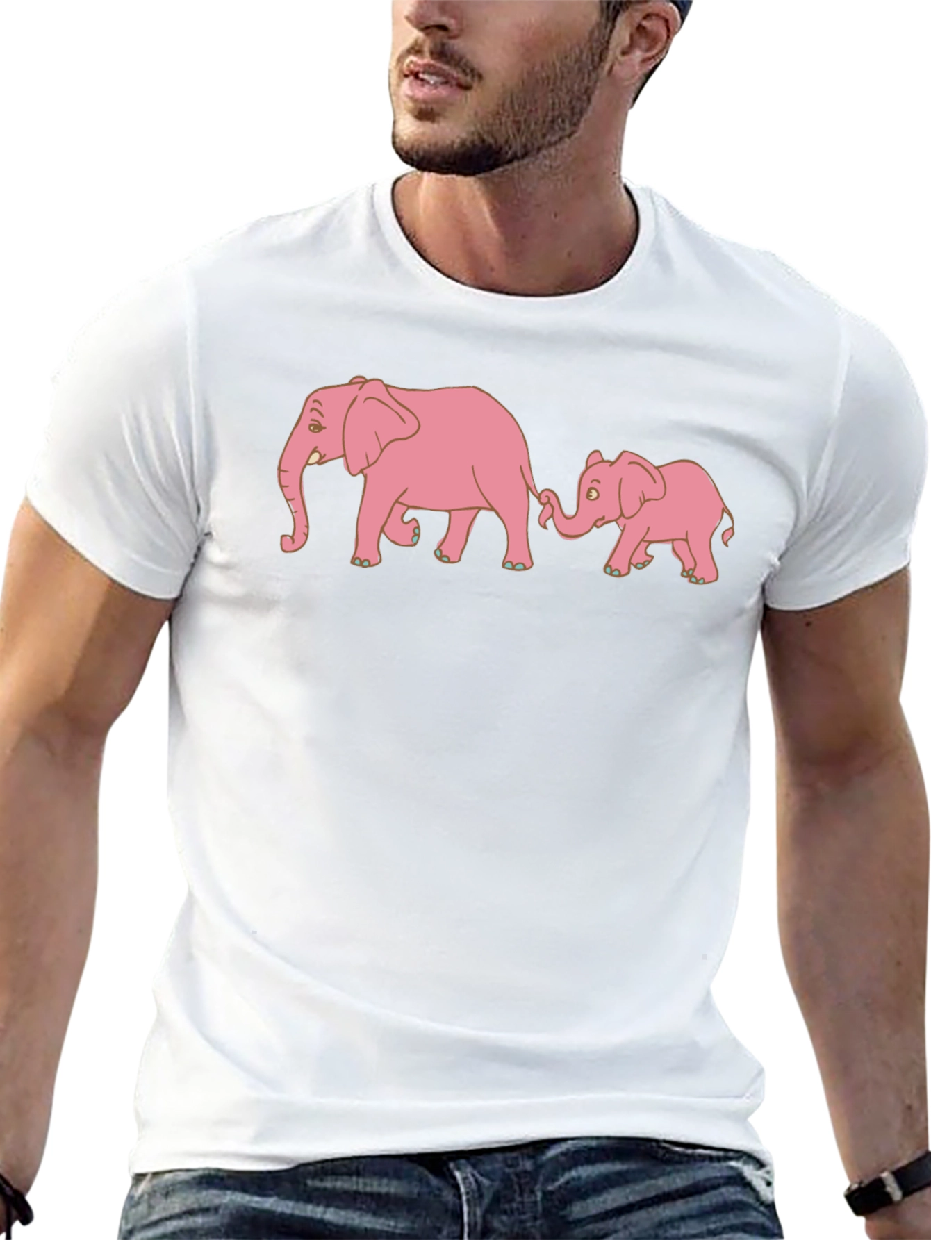 Pink Elephant Family Black T-Shirt