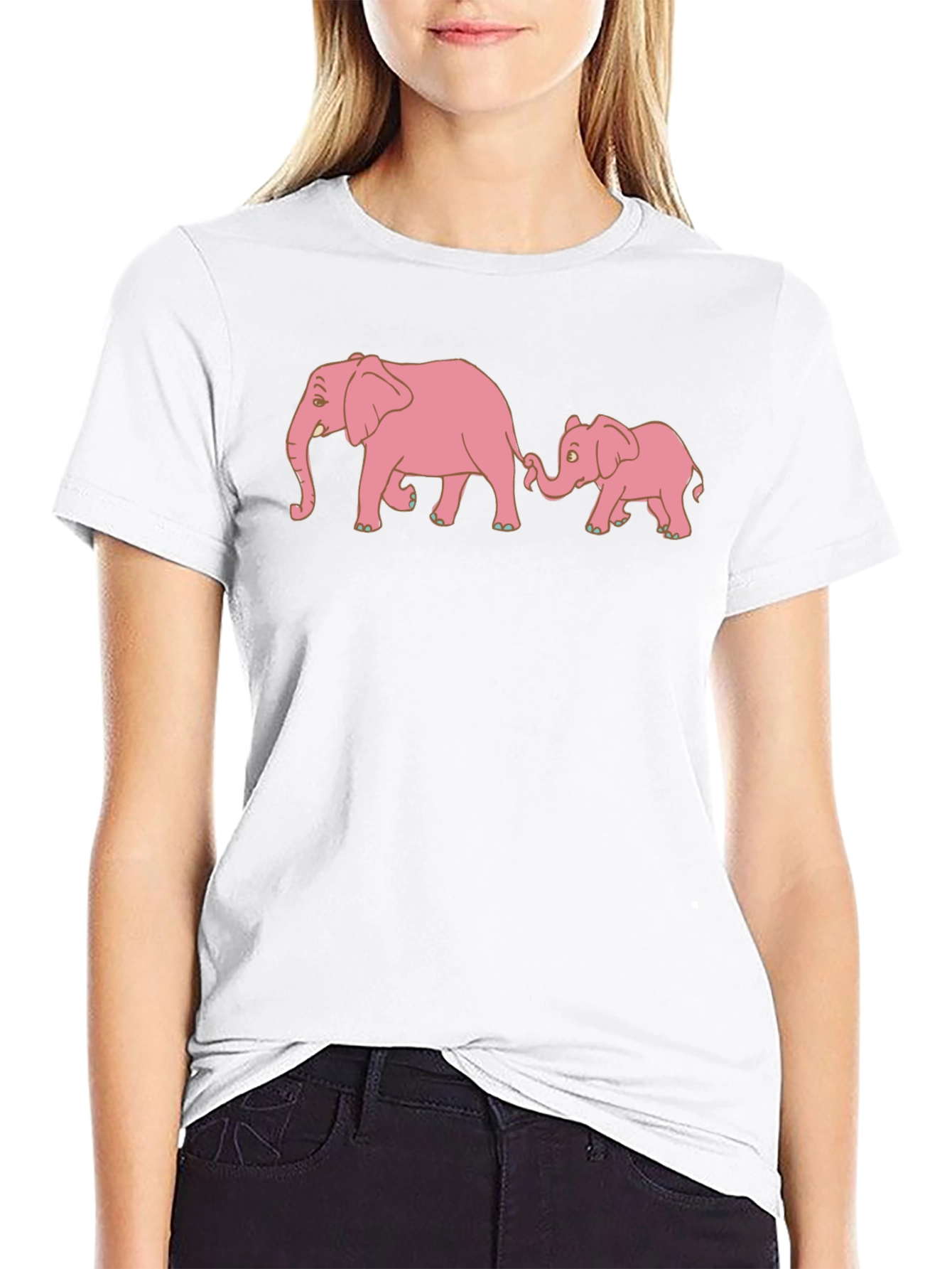 Pink Elephant Family Black T-Shirt