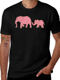 Pink Elephant Family Black T-Shirt