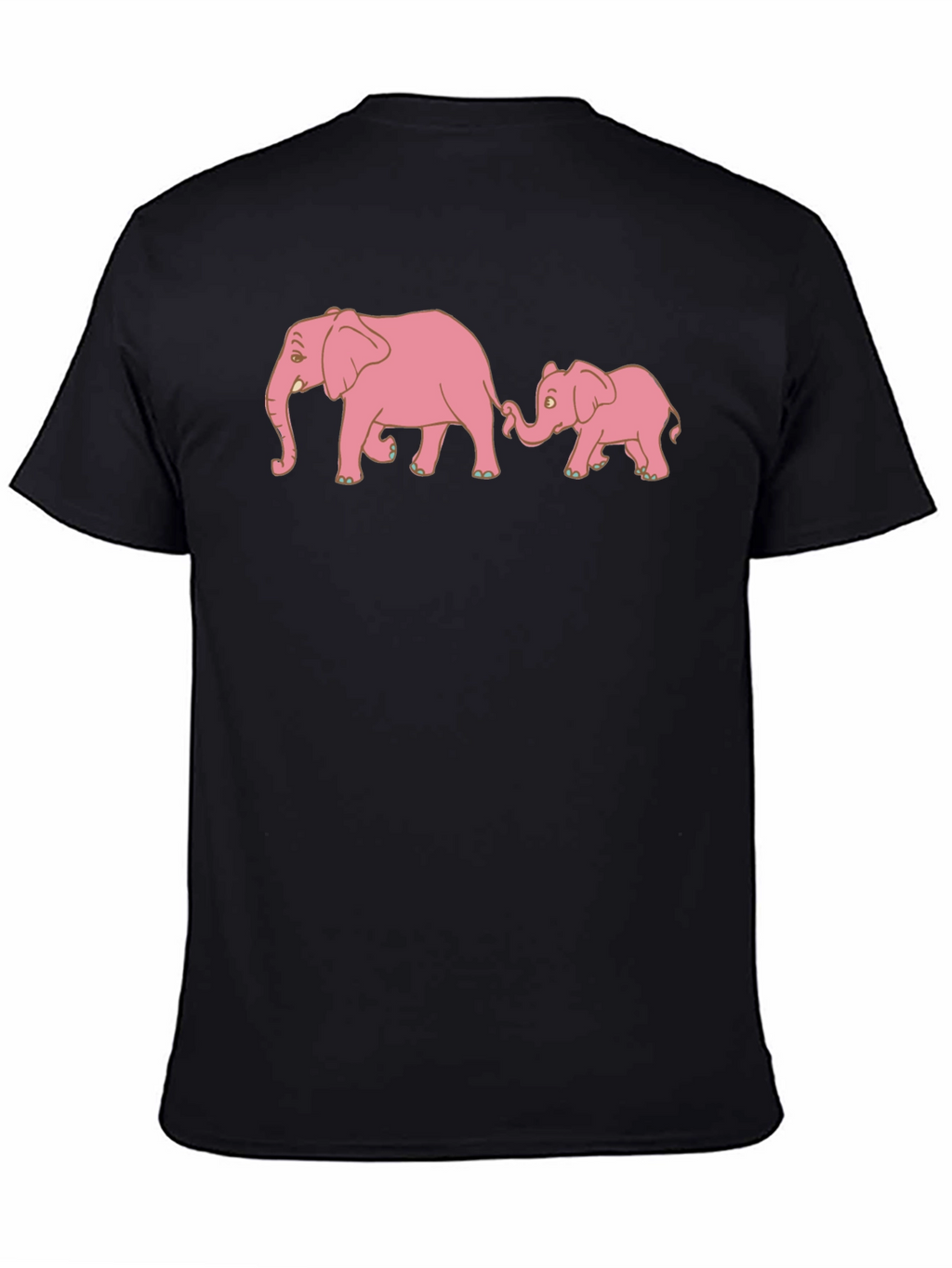 Pink Elephant Family Black T-Shirt