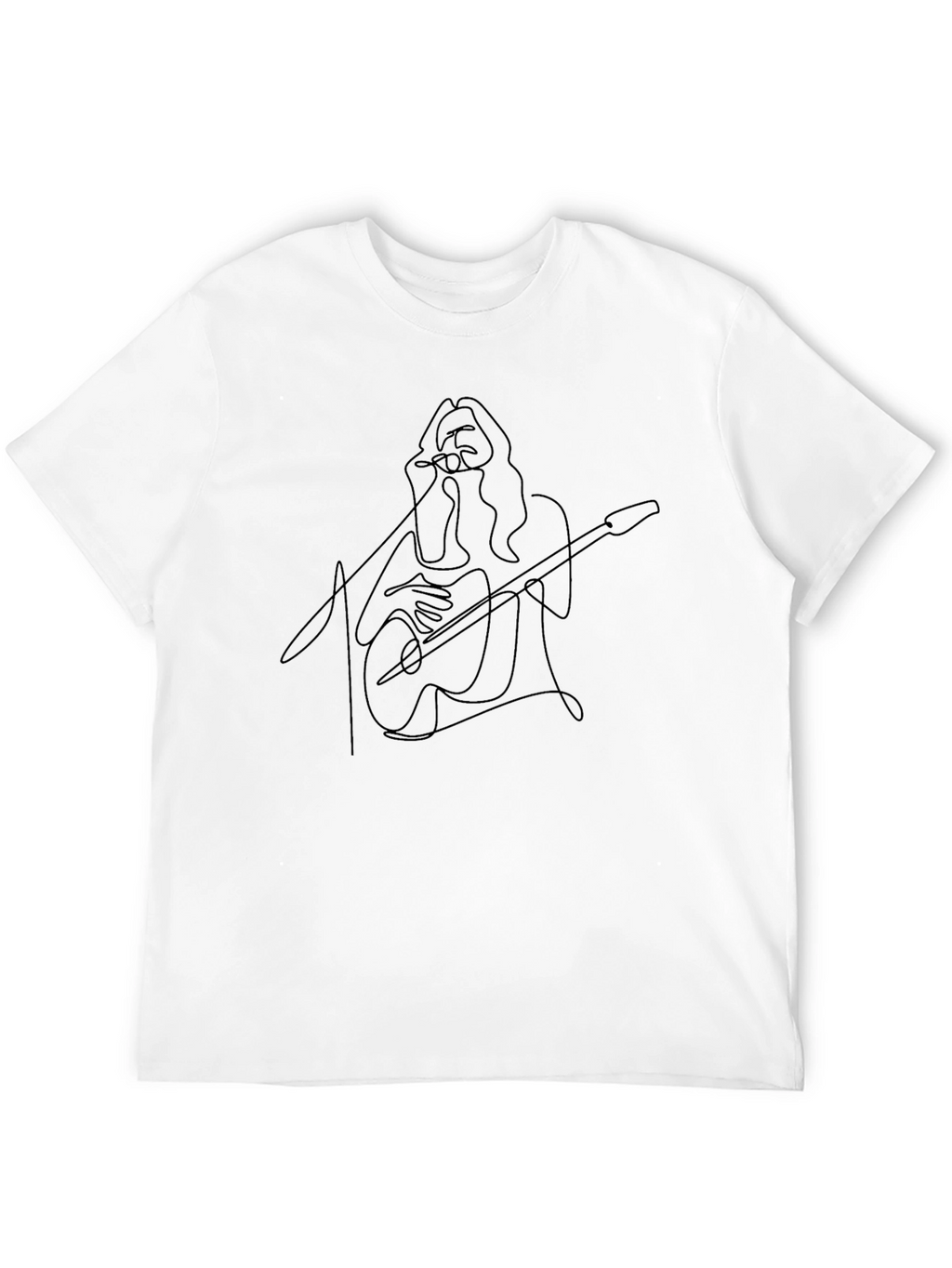Guitar Player Line Art Black T-Shirt