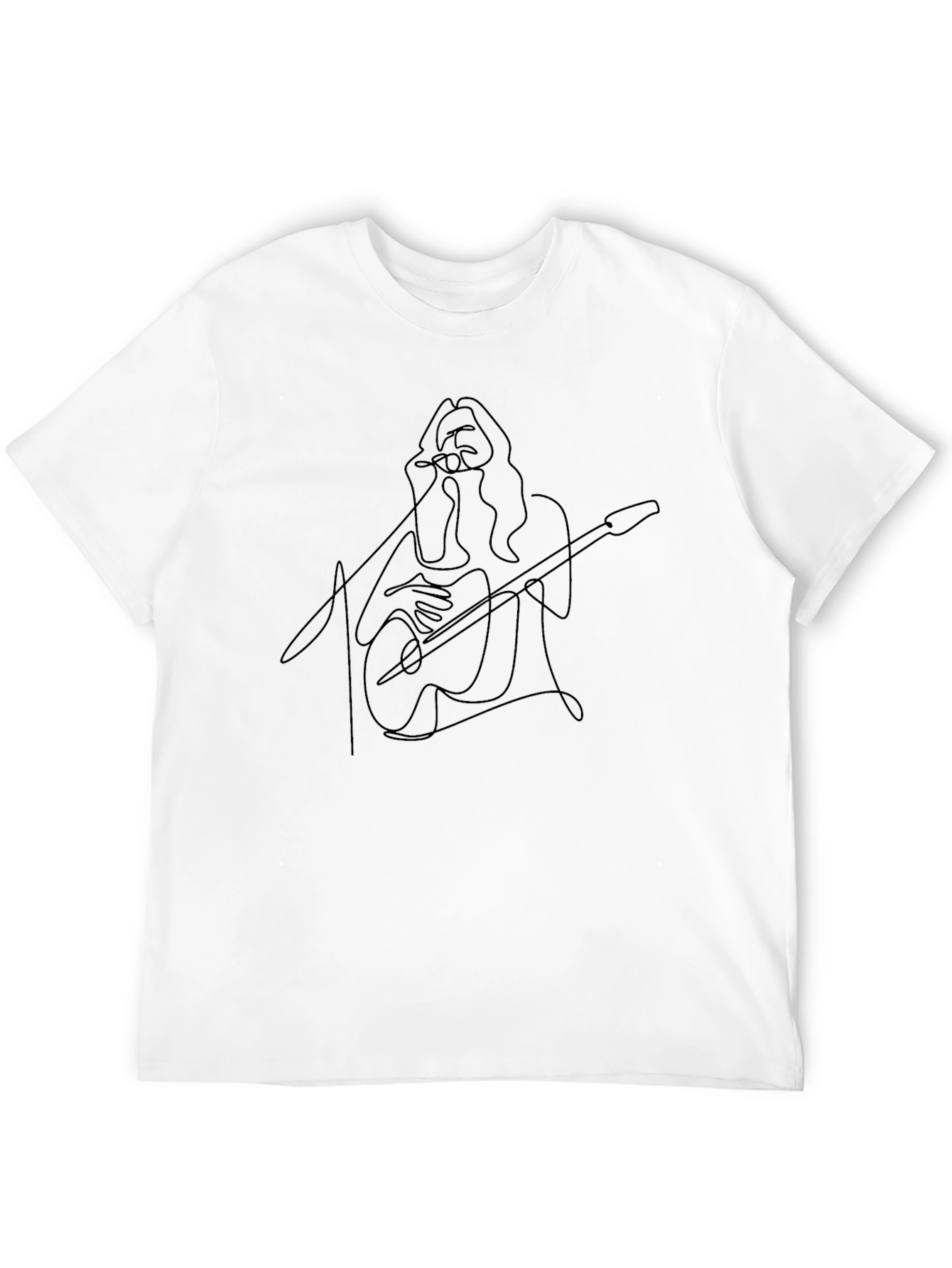 Guitar Player Line Art Black T-Shirt