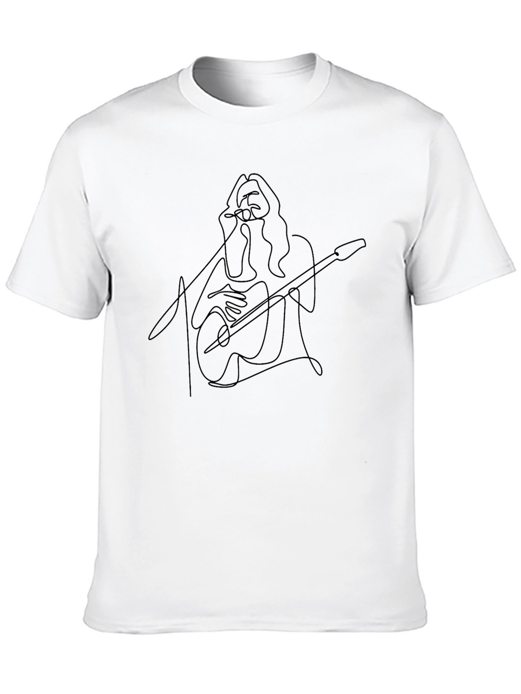 Guitar Player Line Art Black T-Shirt