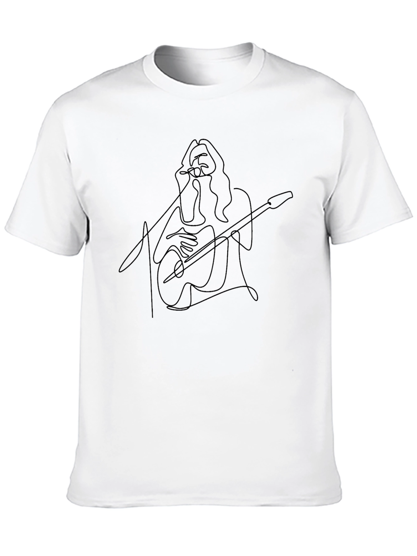 Guitar Player Line Art Black T-Shirt