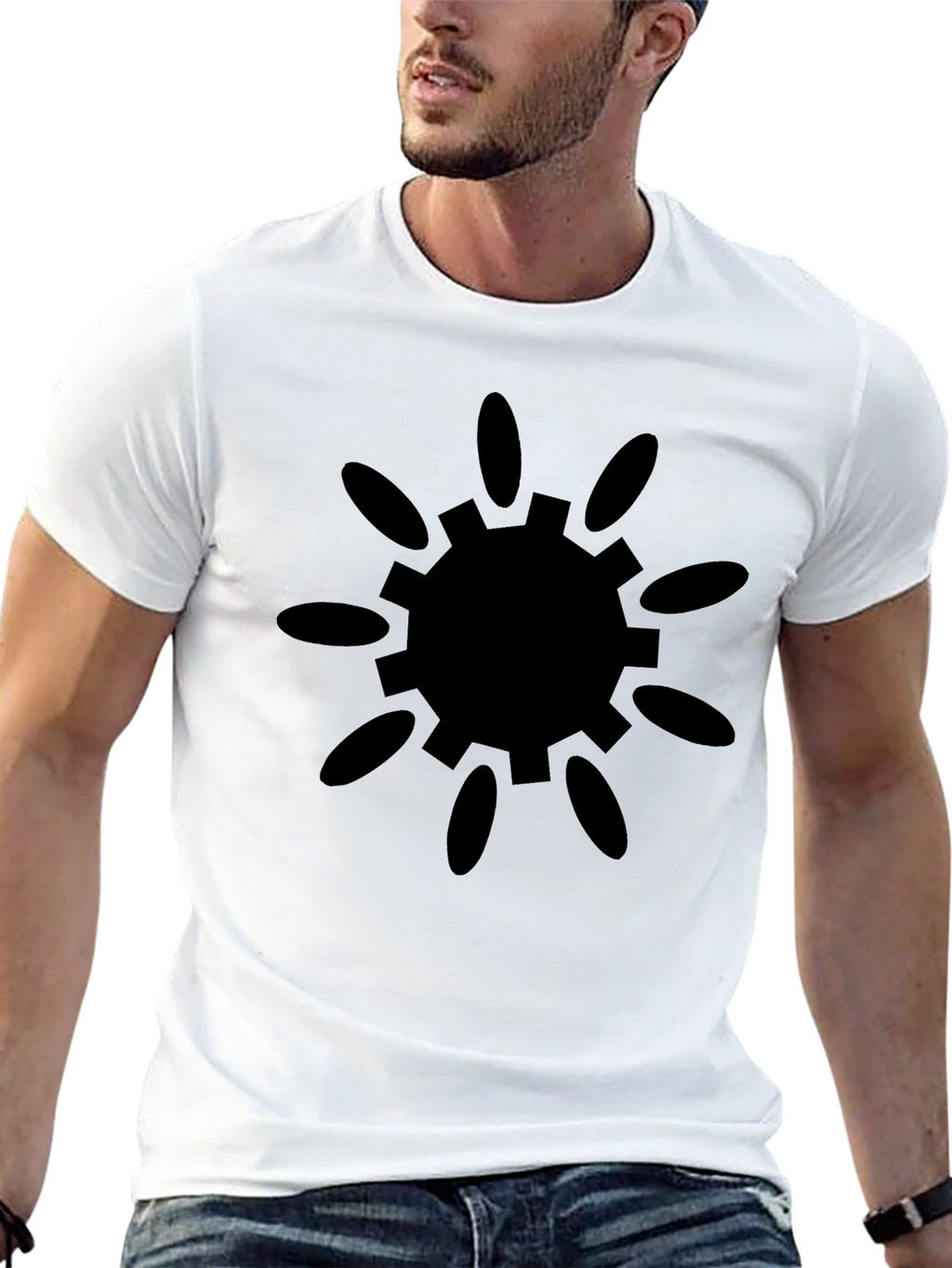 Black Tee with Sunburst Gear Graphic