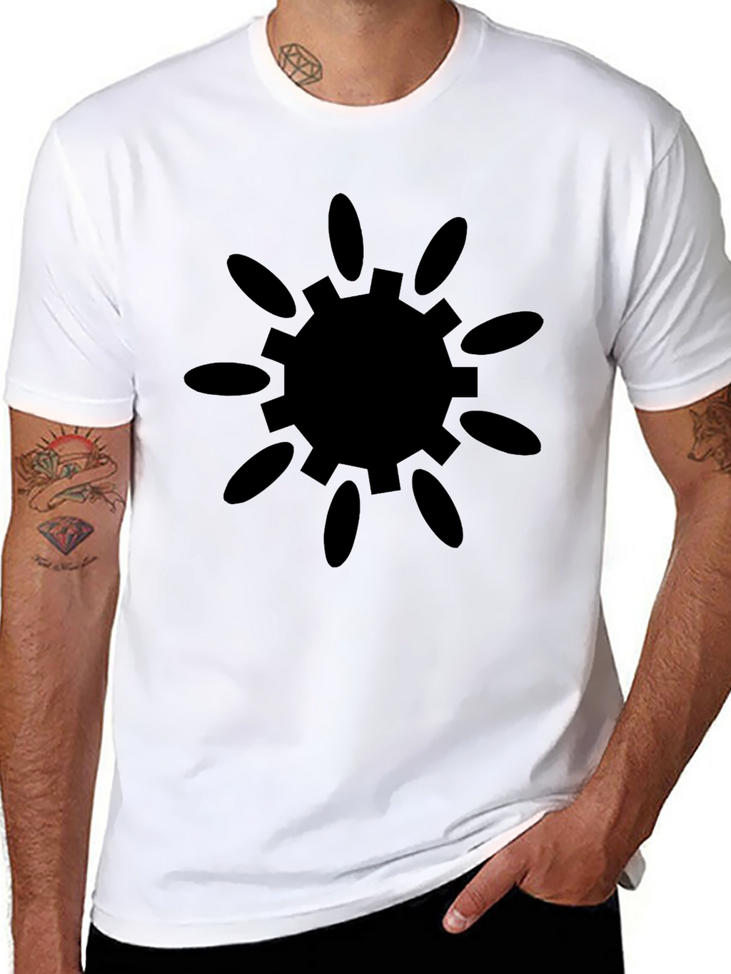 Black Tee with Sunburst Gear Graphic