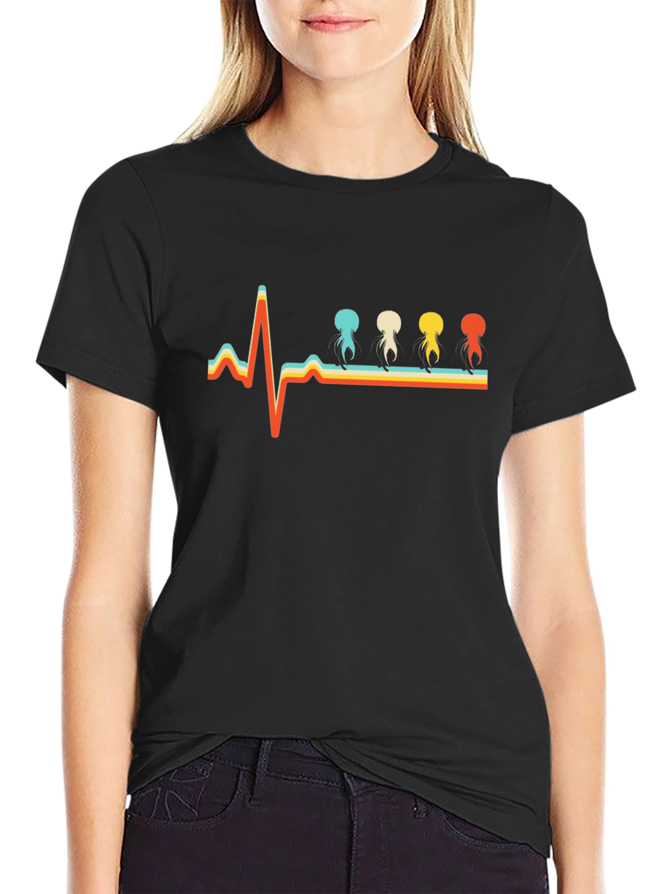 Retro Jellyfish Heartbeat Graphic T-Shirt