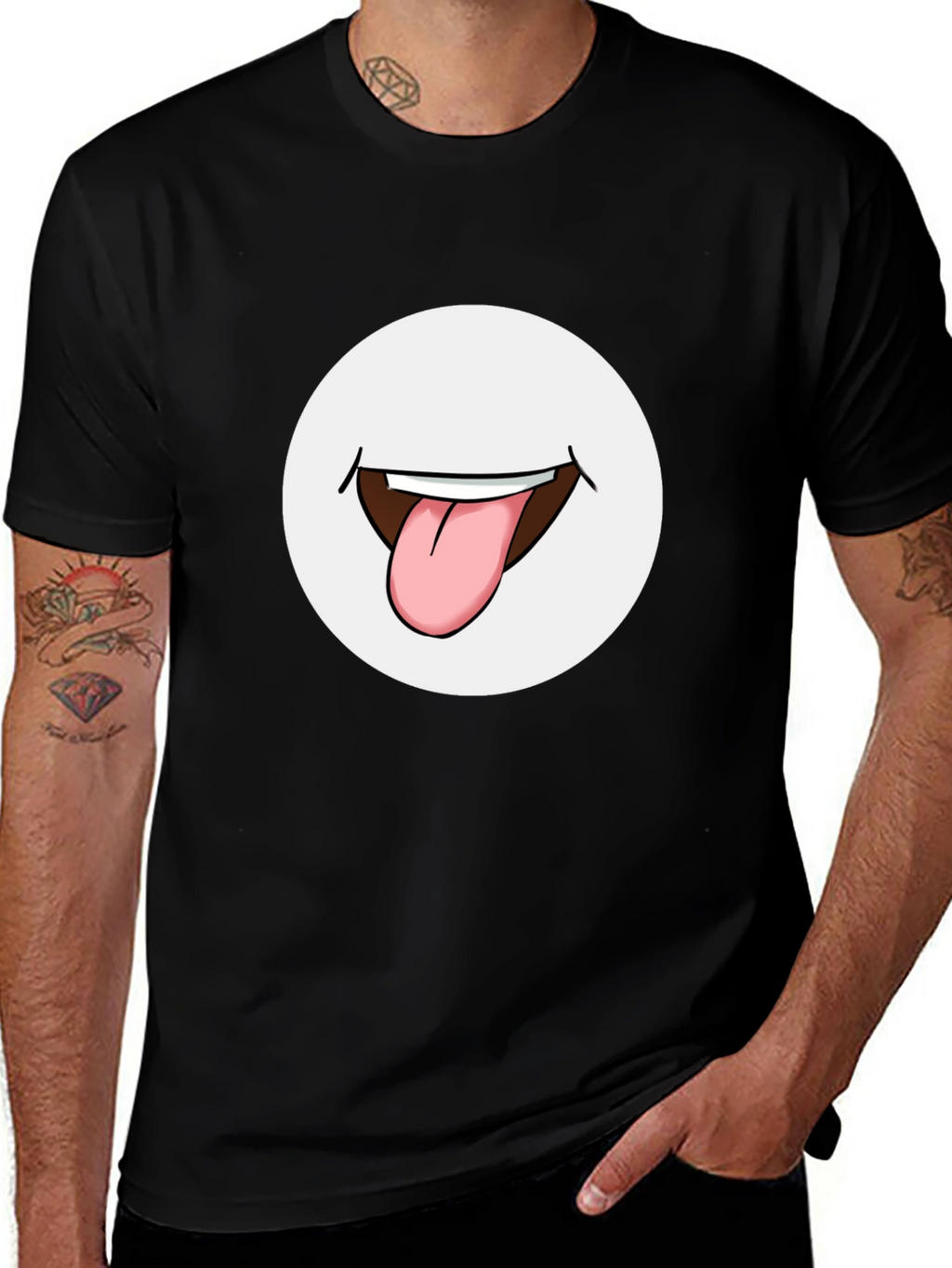 Funny Tongue Out Graphic Tee - Black Cotton