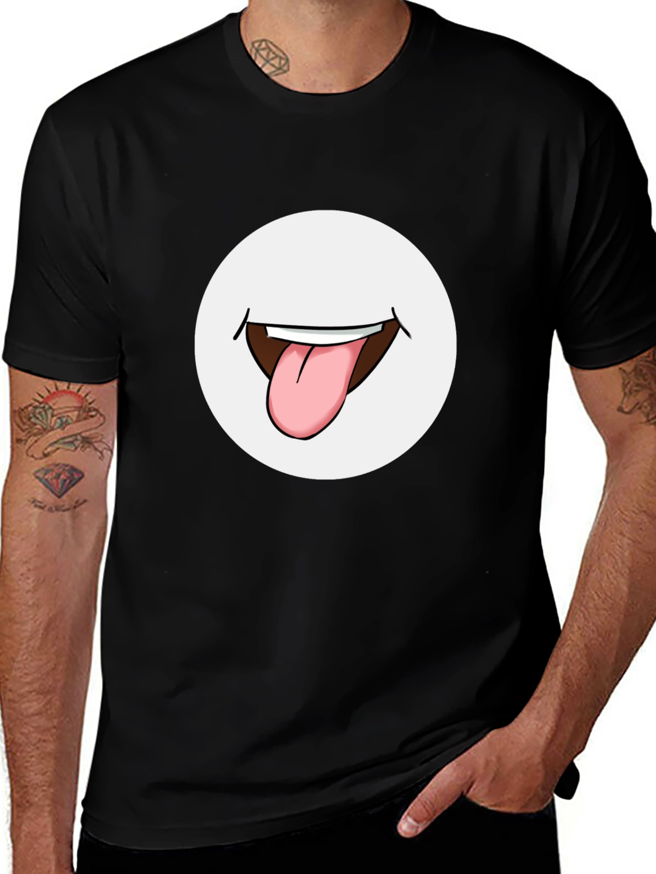 Funny Tongue Out Graphic Tee - Black Cotton