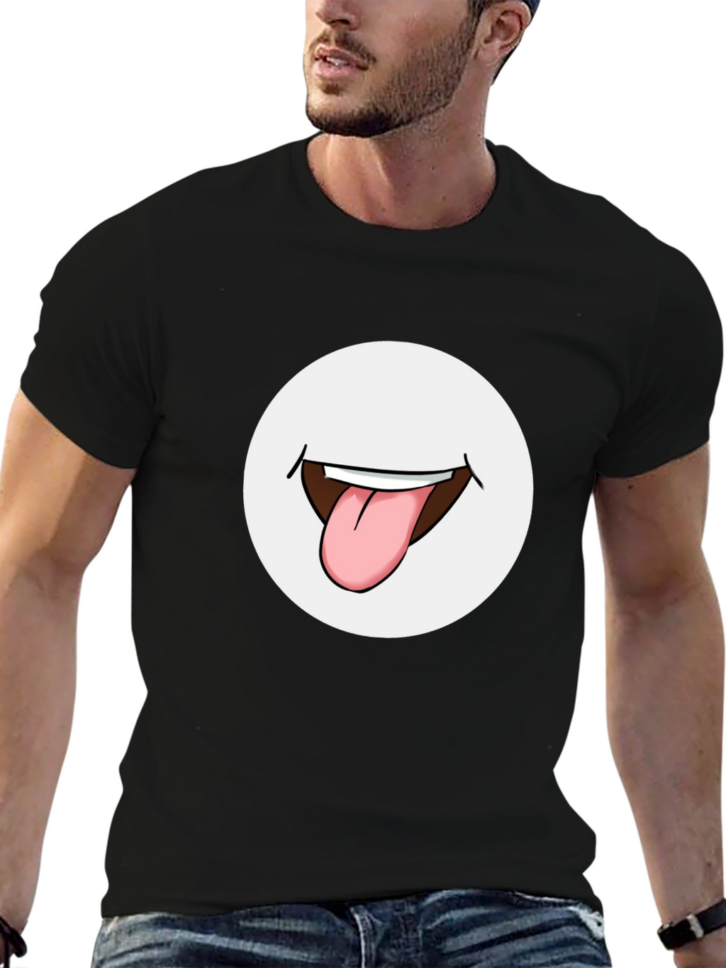 Funny Tongue Out Graphic Tee - Black Cotton