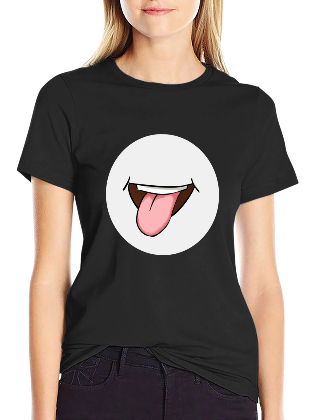 Funny Tongue Out Graphic Tee - Black Cotton