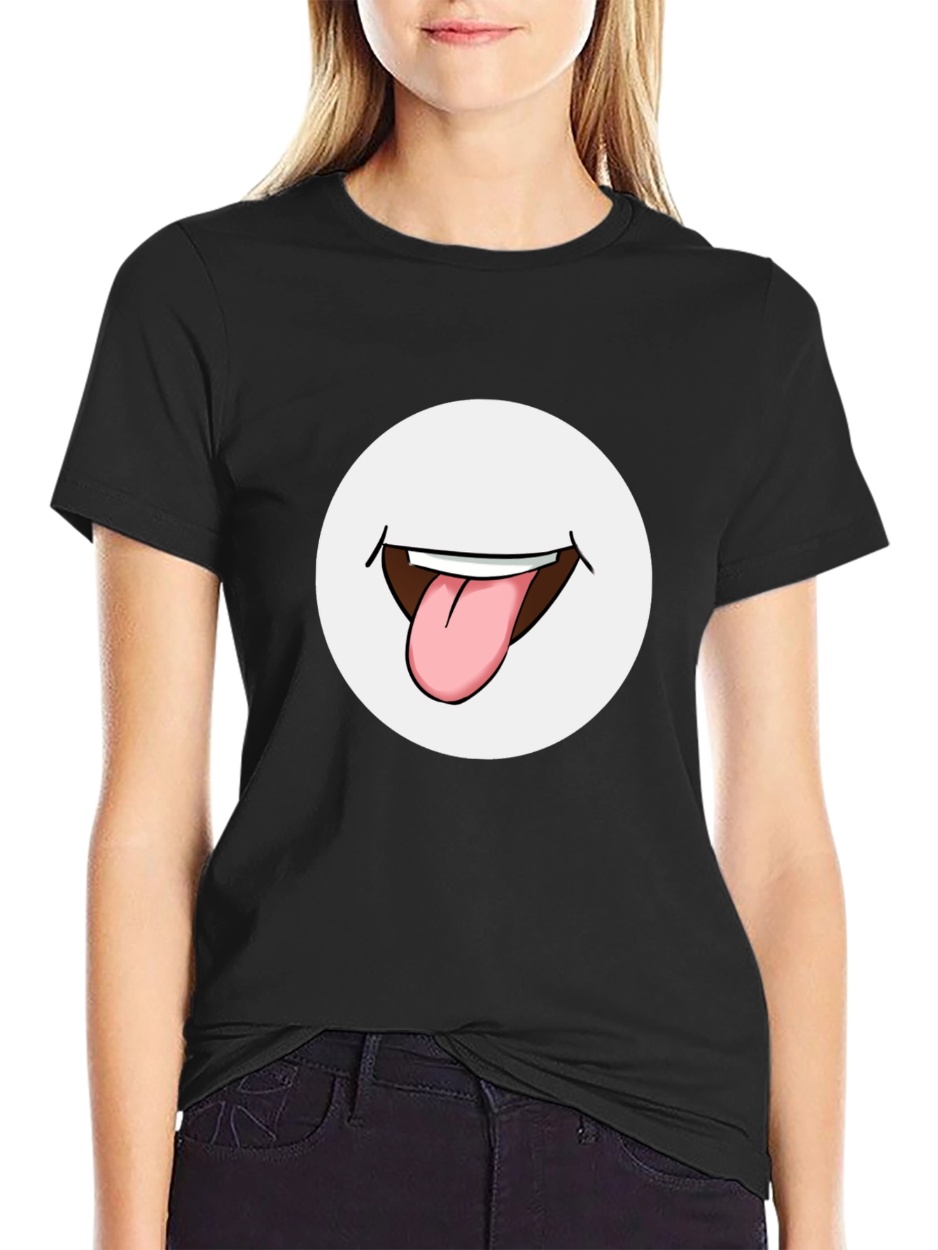 Funny Tongue Out Graphic Tee - Black Cotton
