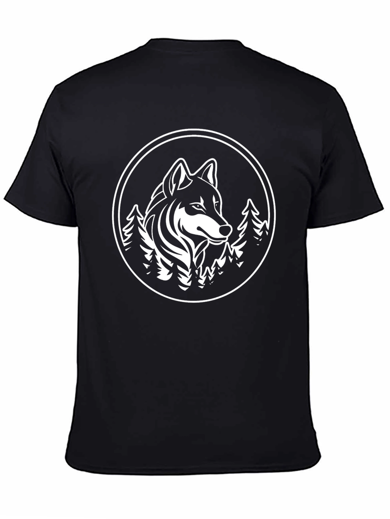 Wolf & Trees Graphic Print Black T-Shirt