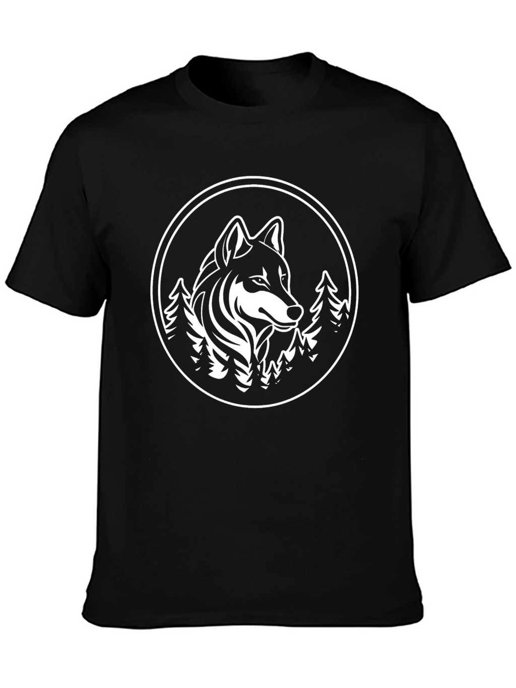 Wolf & Trees Graphic Print Black T-Shirt