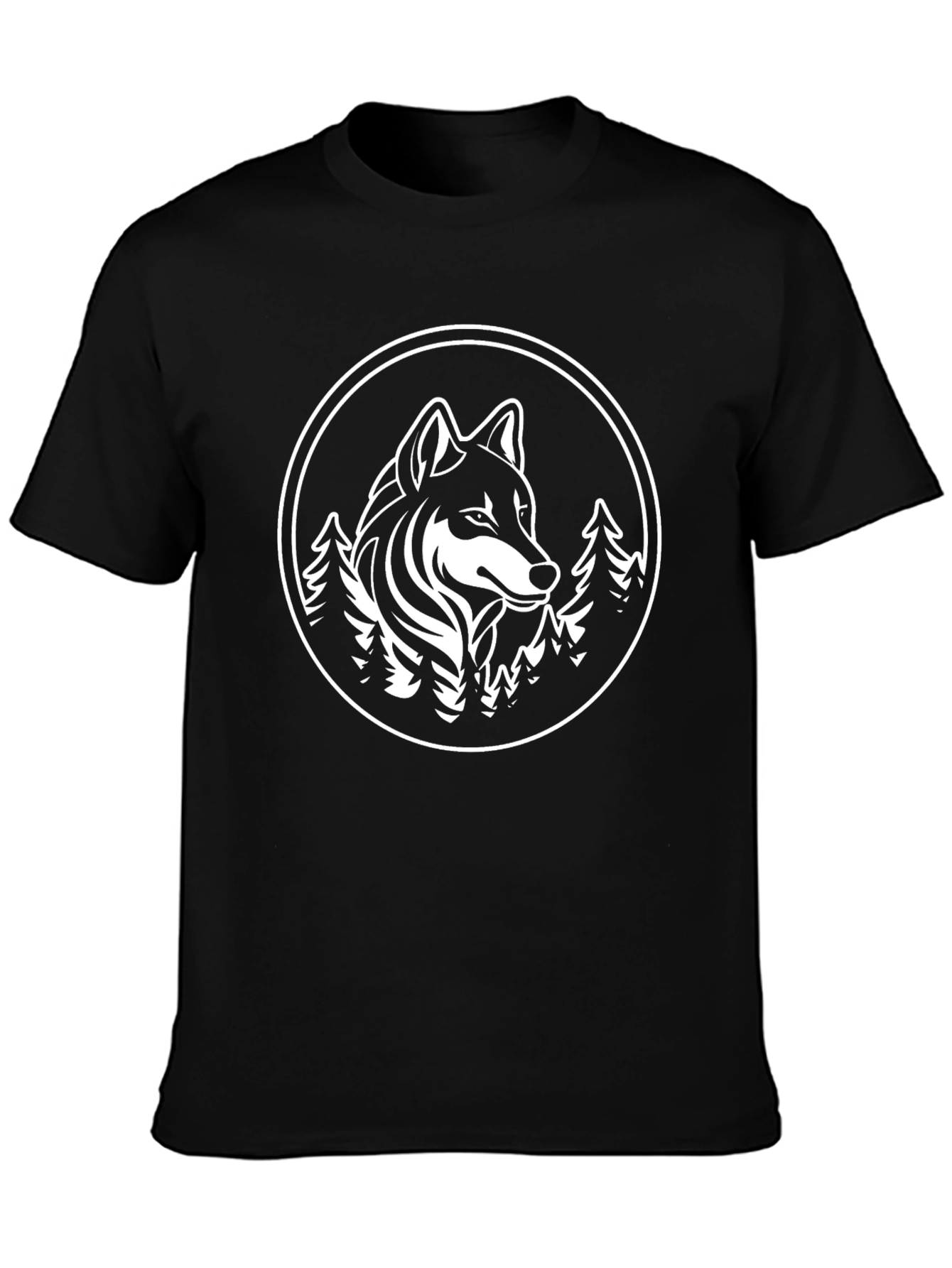 Wolf & Trees Graphic Print Black T-Shirt