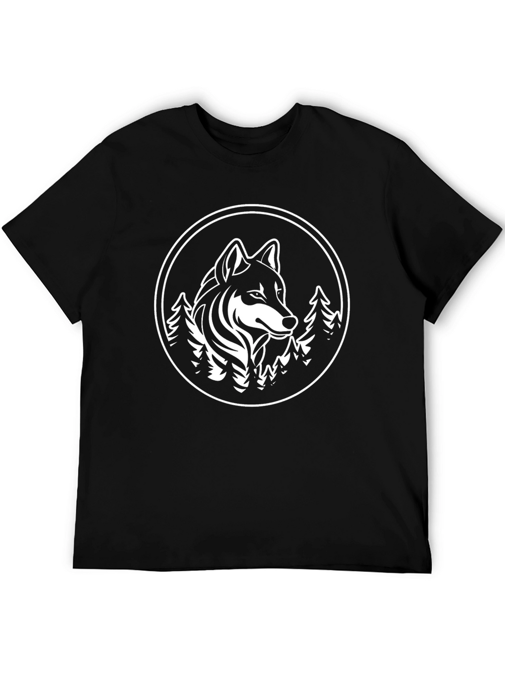 Wolf & Trees Graphic Print Black T-Shirt