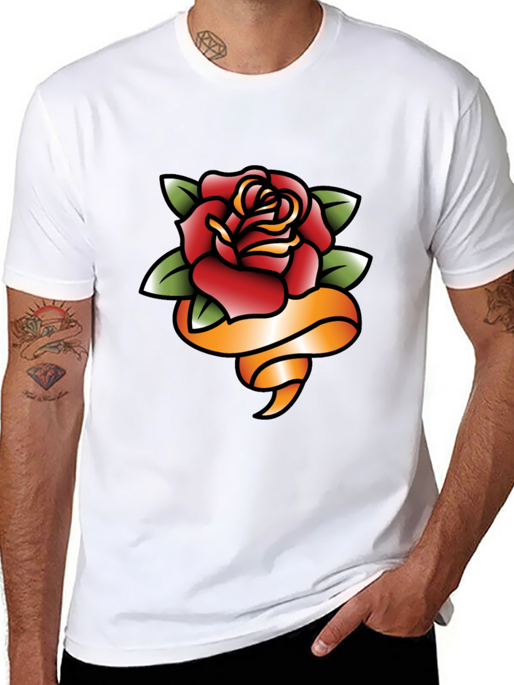 Rose and Ribbon Graphic Tee - Classic Tattoo Style