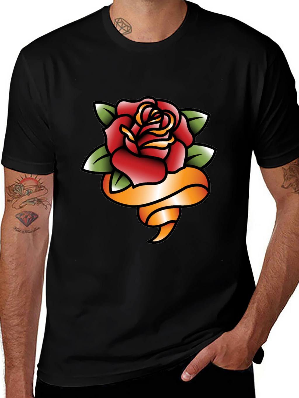 Rose and Ribbon Graphic Tee - Classic Tattoo Style