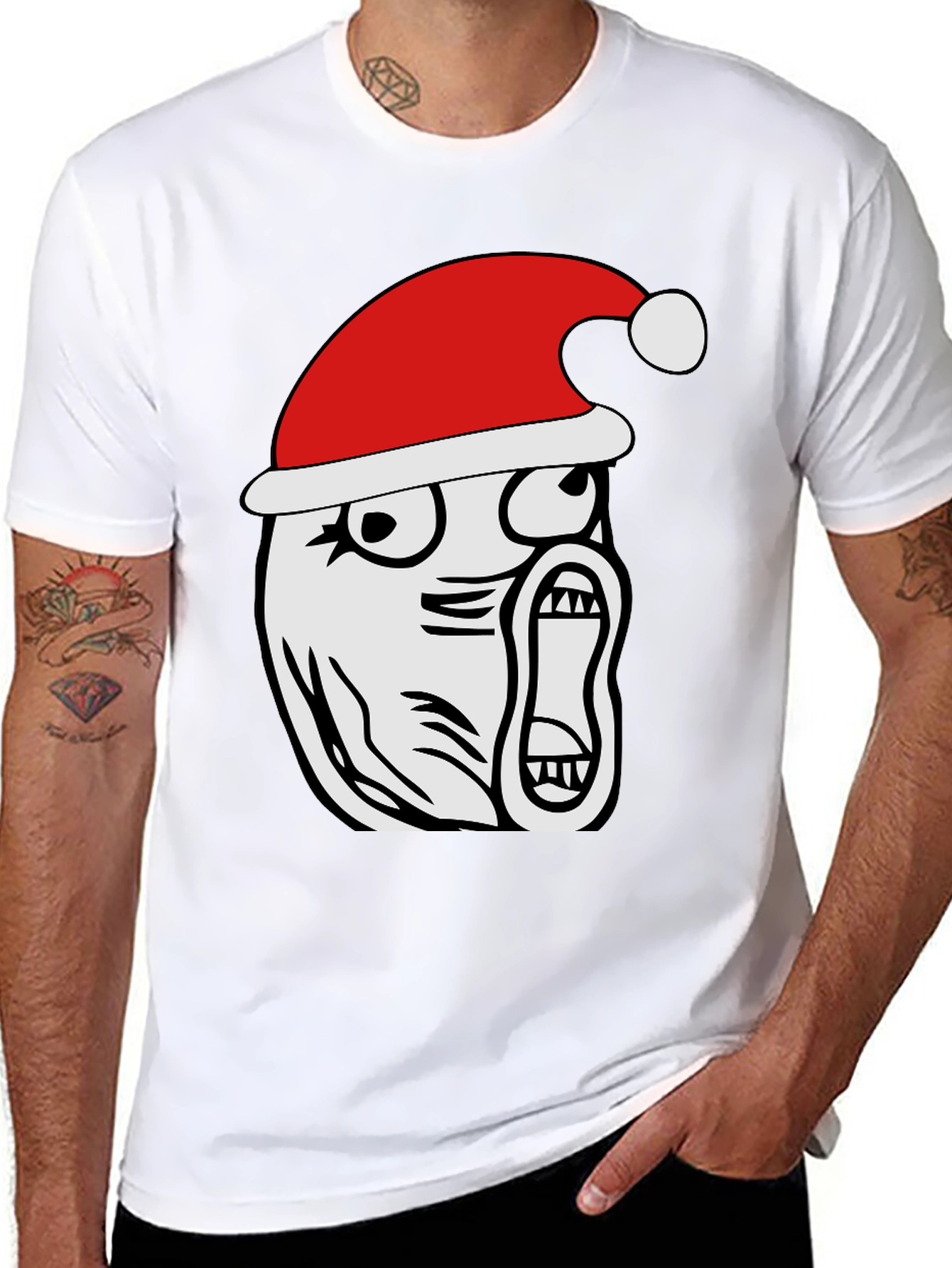 Christmas Rage Face Black T-Shirt