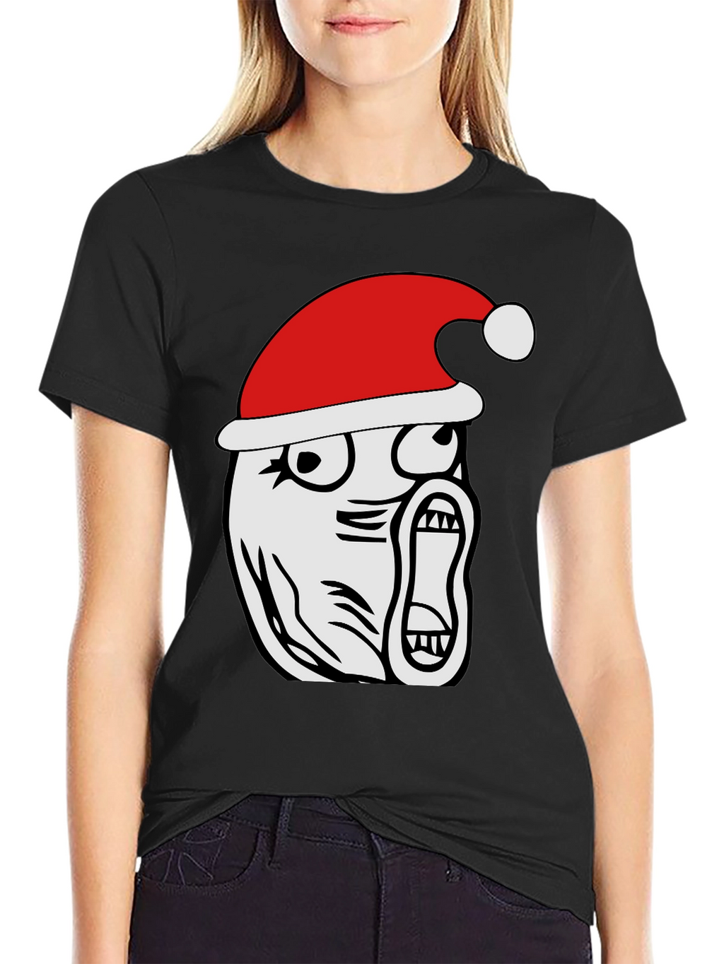 Christmas Rage Face Black T-Shirt