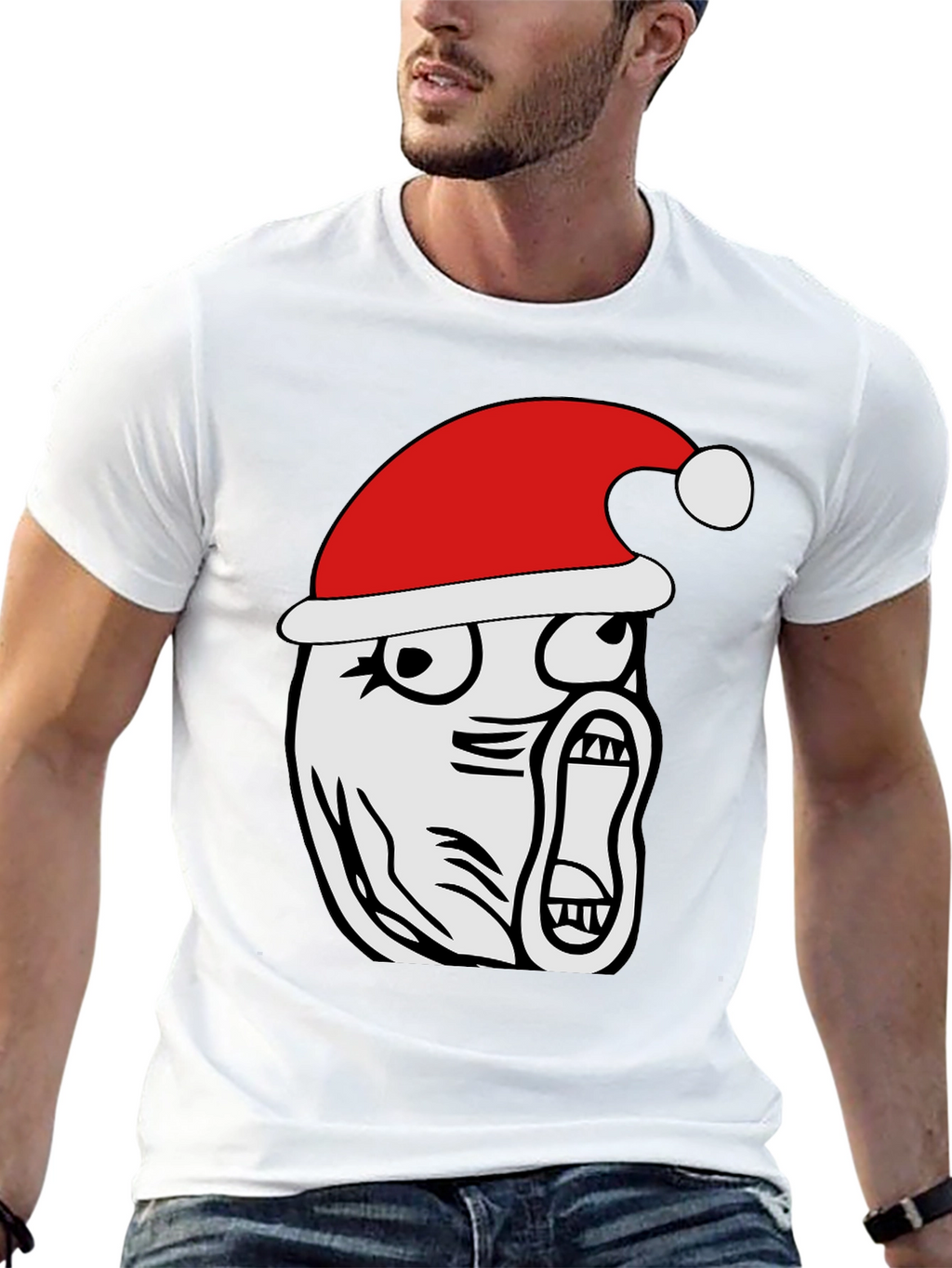 Christmas Rage Face Black T-Shirt