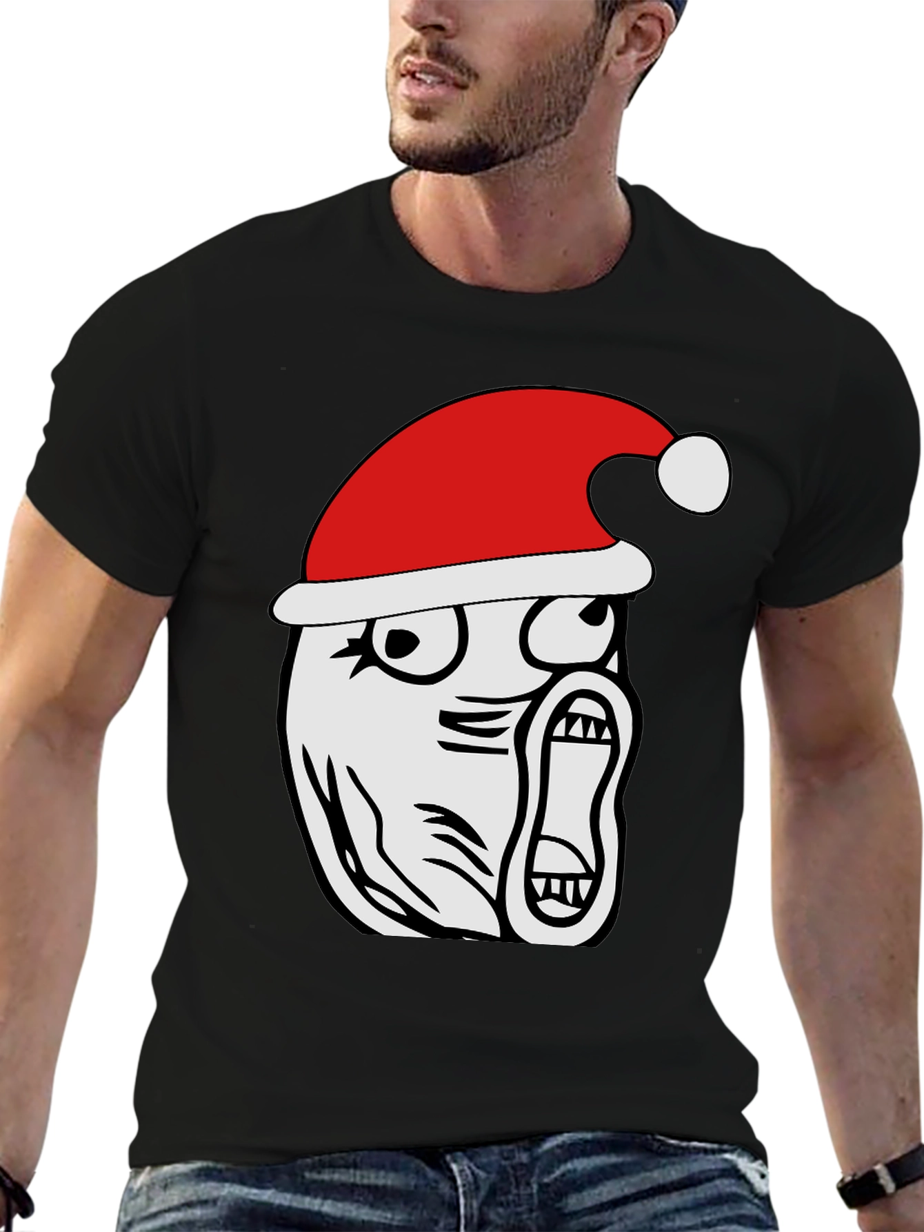 Christmas Rage Face Black T-Shirt