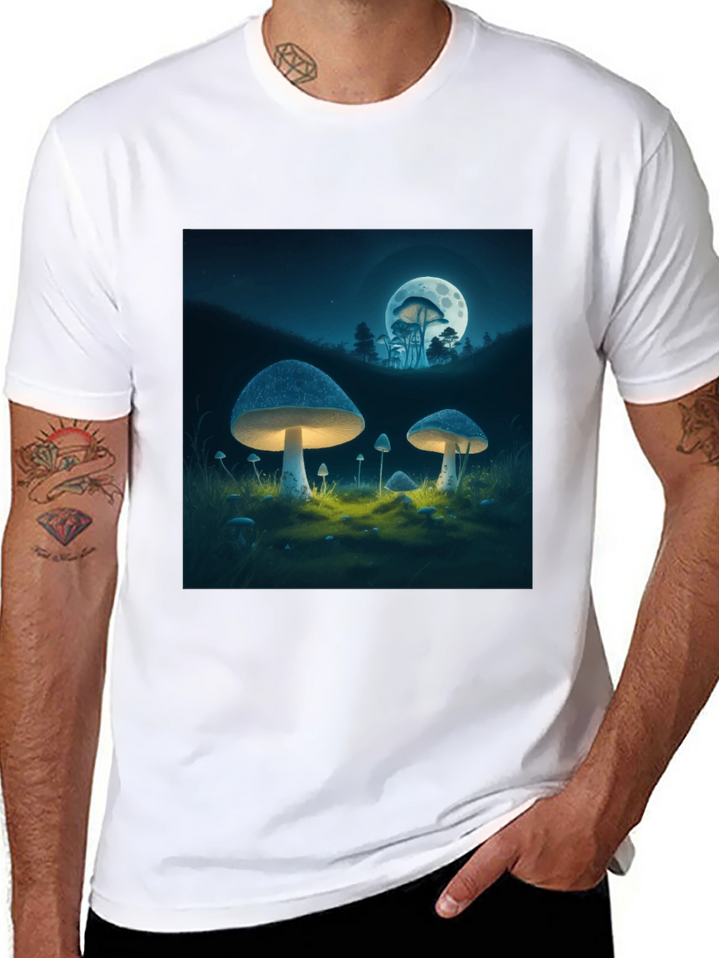 Mushroom Moon Graphic Tee - Black Cotton Blend