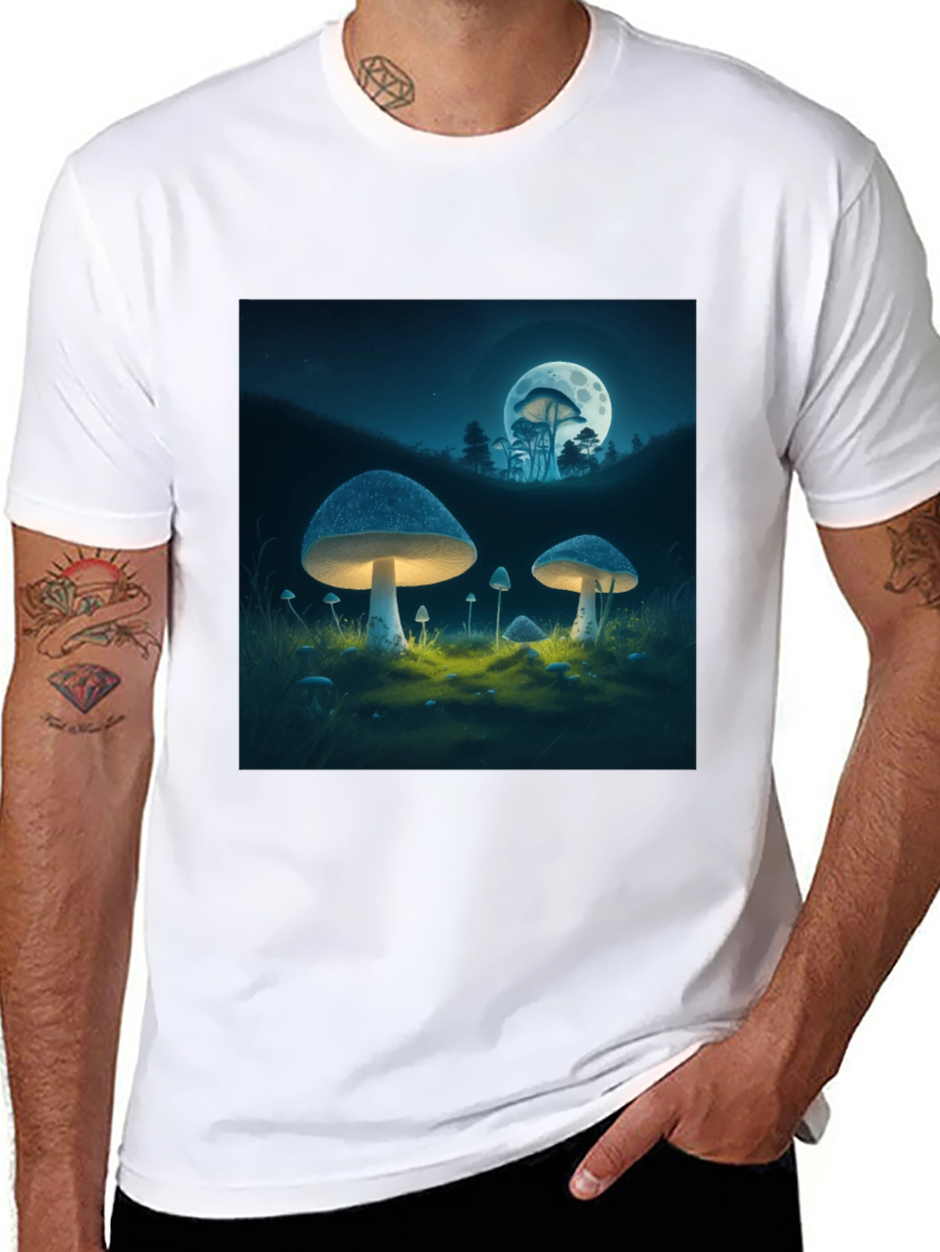 Mushroom Moon Graphic Tee - Black Cotton Blend
