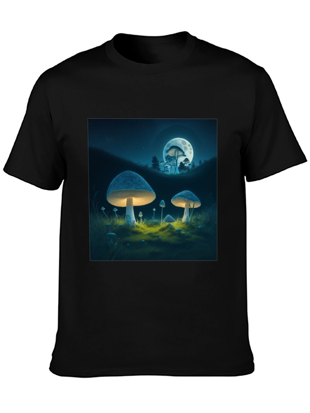 Mushroom Moon Graphic Tee - Black Cotton Blend