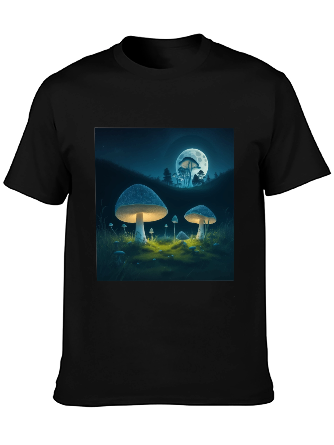 Mushroom Moon Graphic Tee - Black Cotton Blend