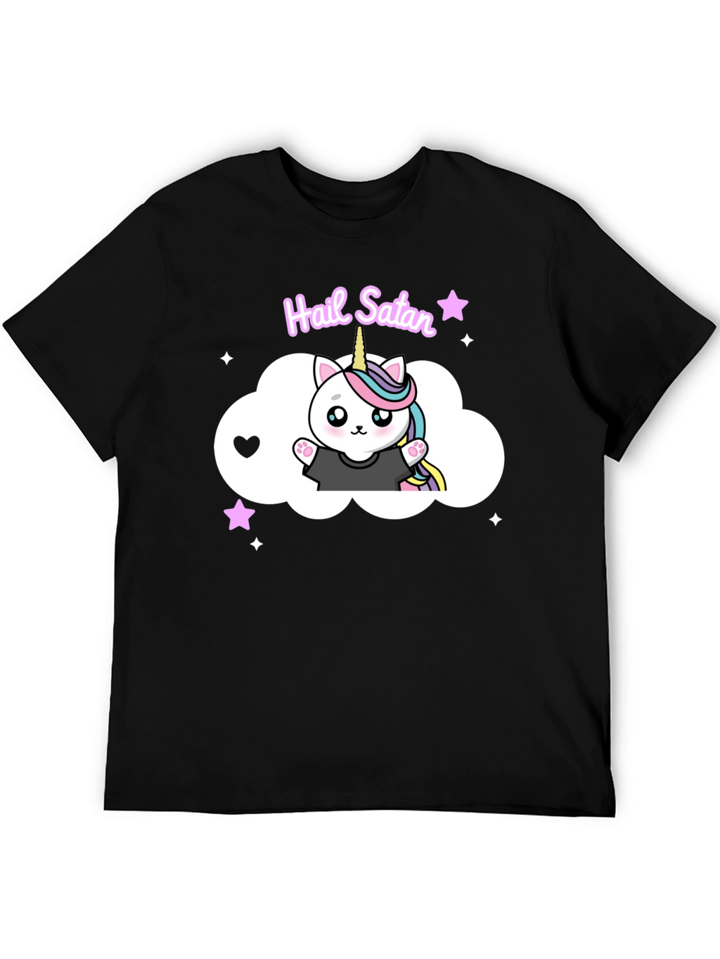 Hail Satan Unicorn Cat Black T-Shirt
