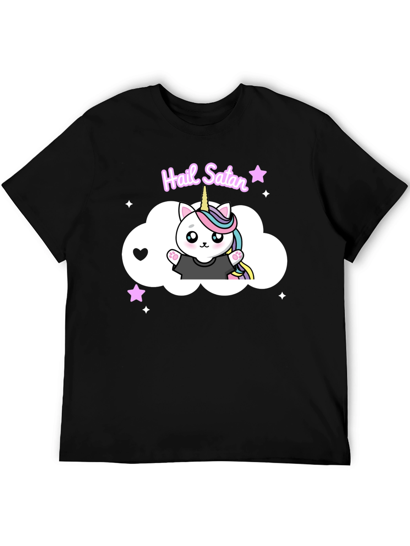 Hail Satan Unicorn Cat Black T-Shirt