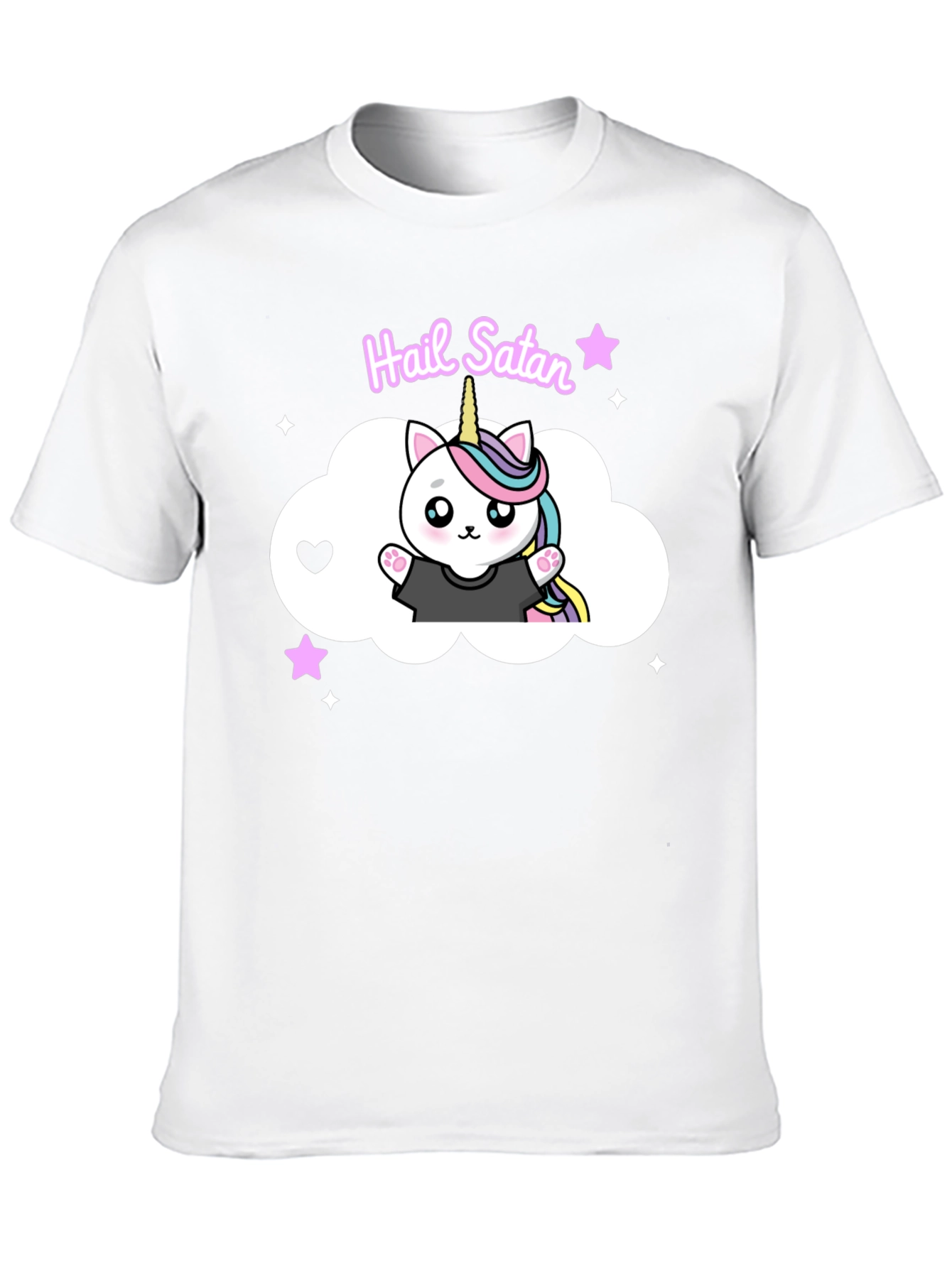 Hail Satan Unicorn Cat Black T-Shirt