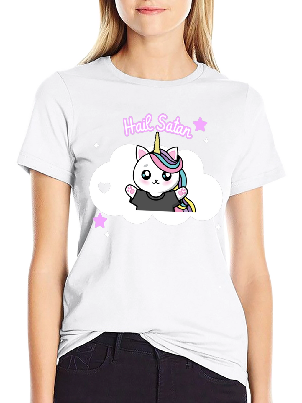 Hail Satan Unicorn Cat Black T-Shirt