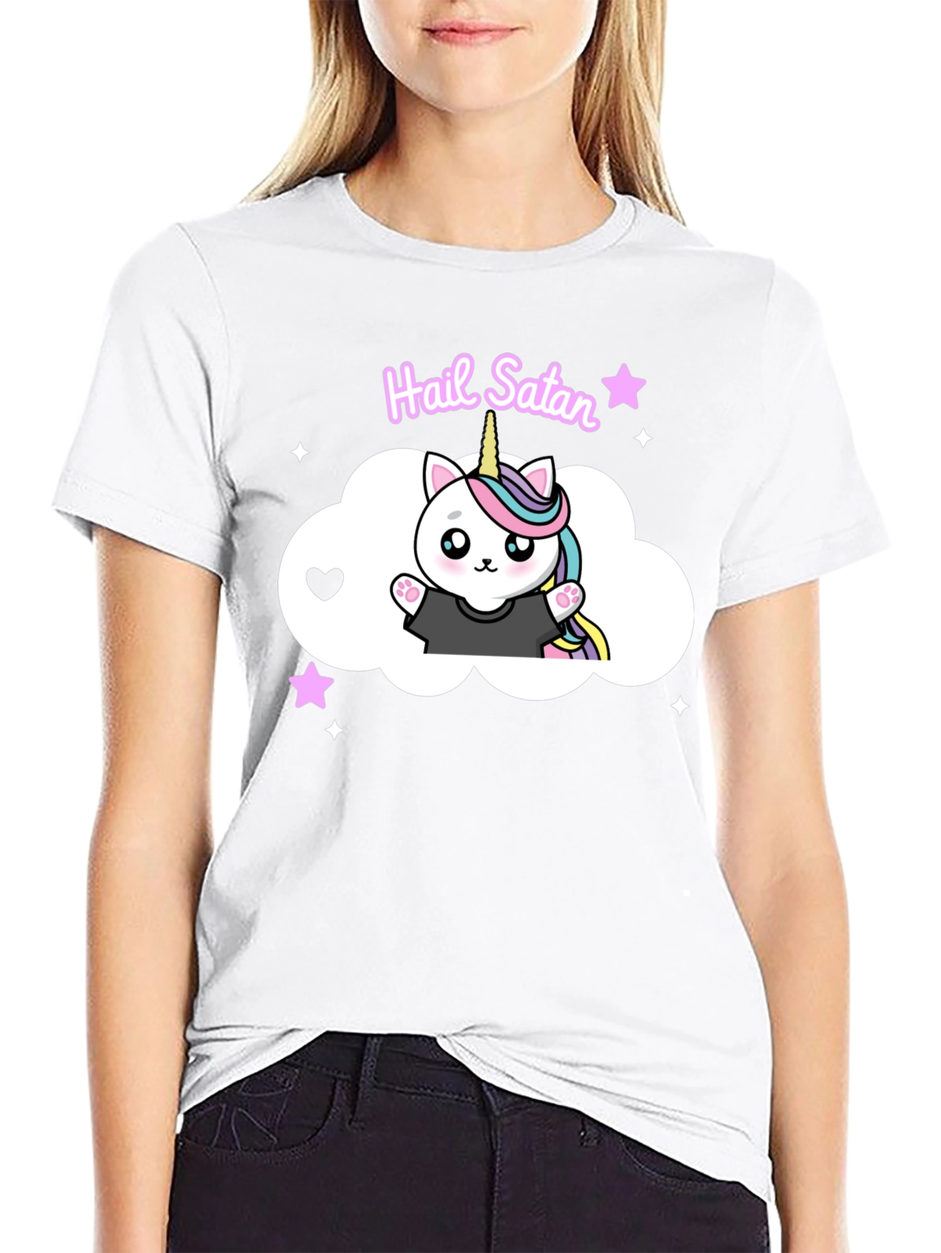 Hail Satan Unicorn Cat Black T-Shirt