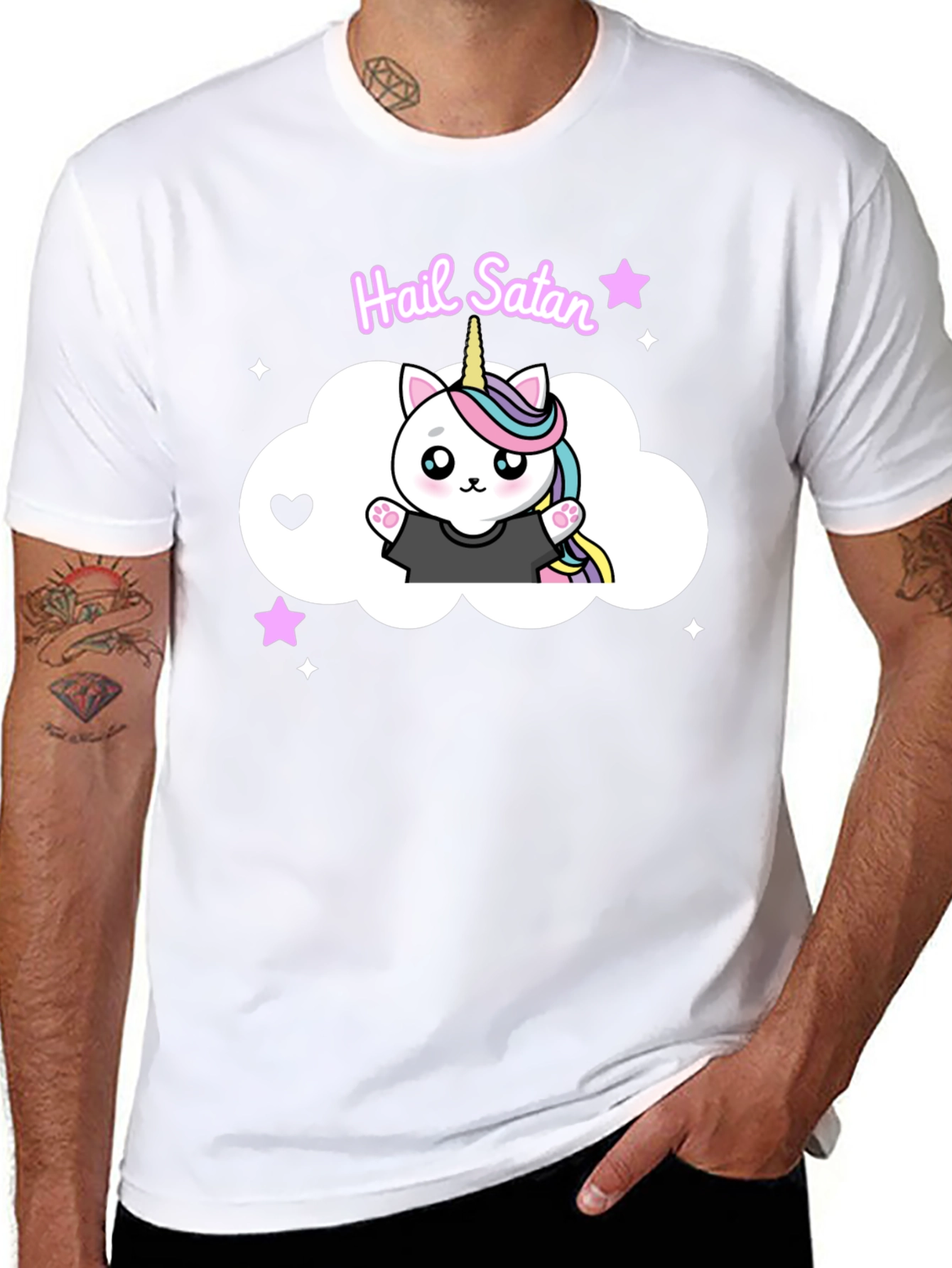 Hail Satan Unicorn Cat Black T-Shirt