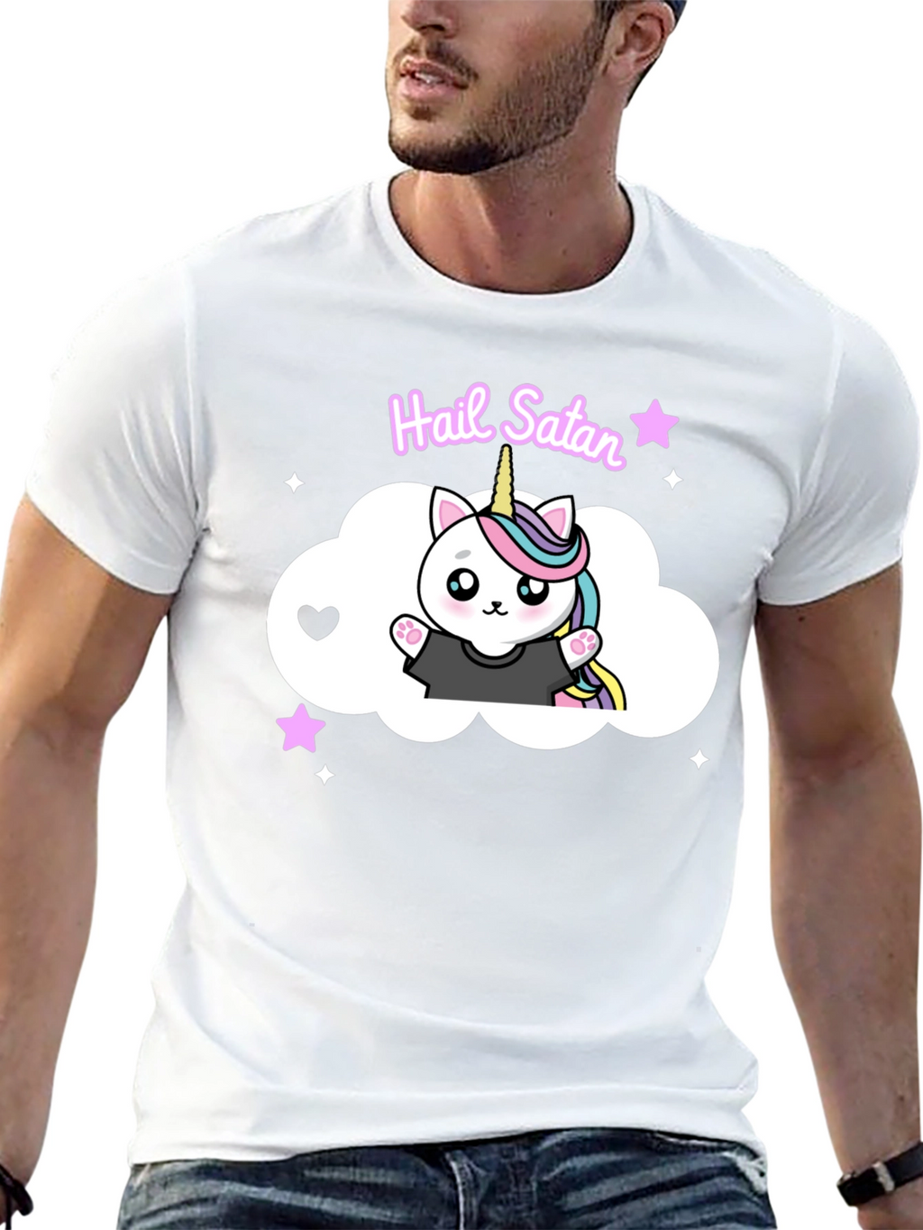 Hail Satan Unicorn Cat Black T-Shirt