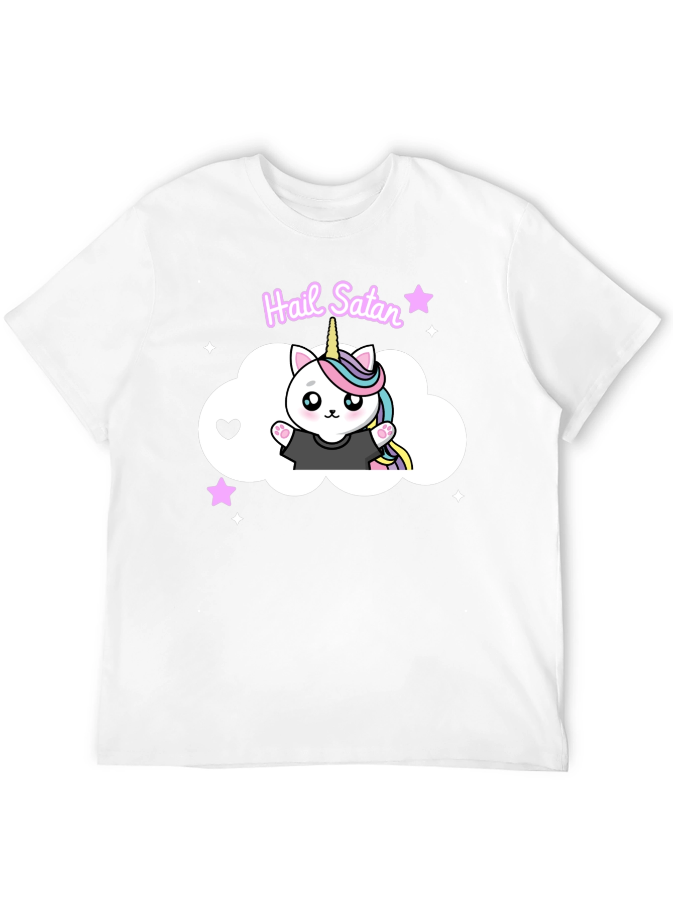 Hail Satan Unicorn Cat Black T-Shirt