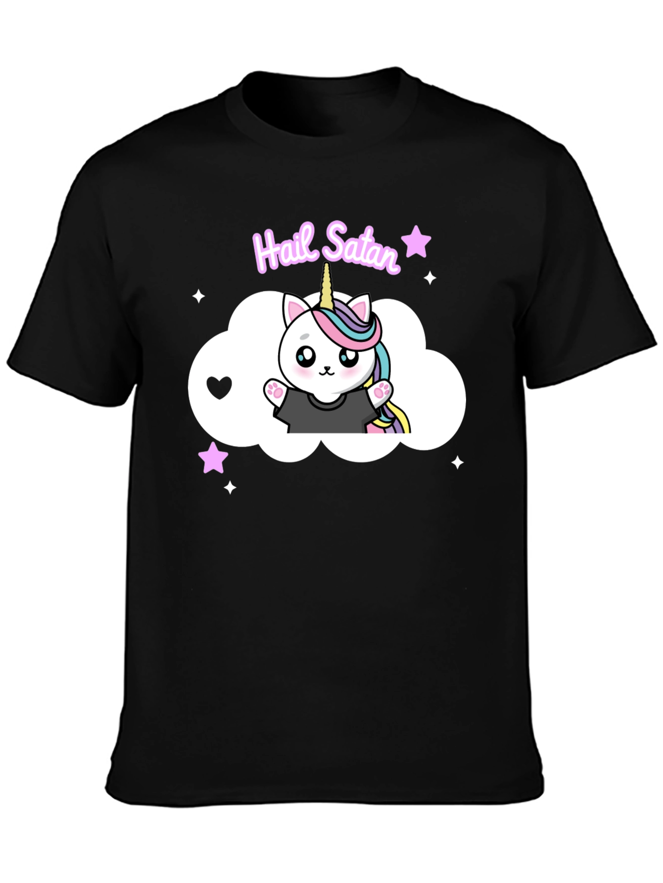 Hail Satan Unicorn Cat Black T-Shirt
